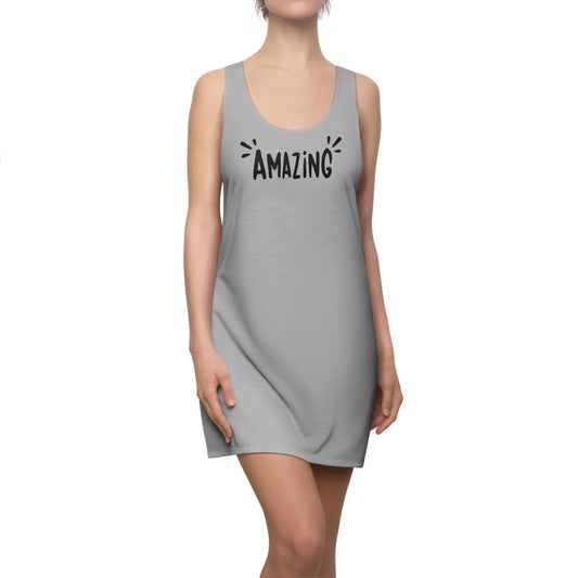 Racerback Damenkleid Sommer – „Amazing“ Statement, modern & lässig grau