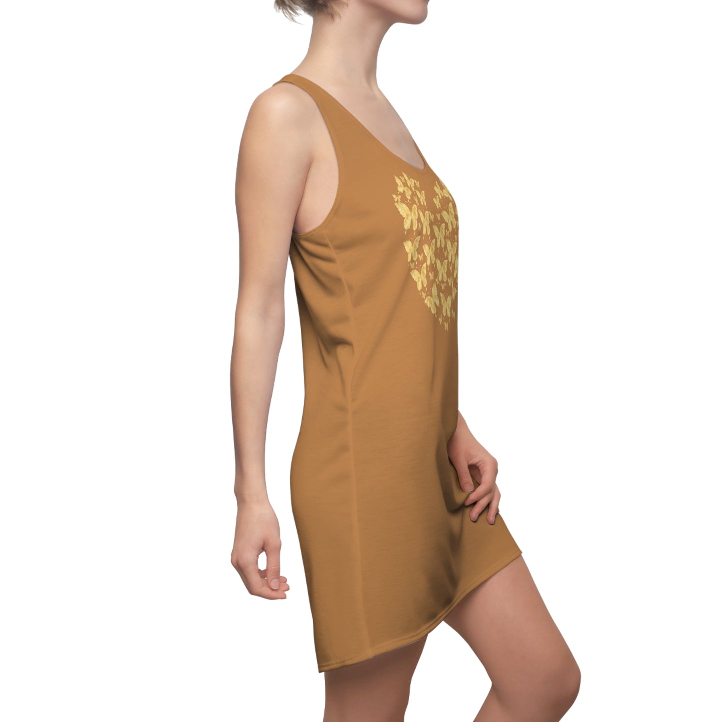 Hellbraun Schmetterlingsherz Racerback Kleid – Gold Sommerkleid