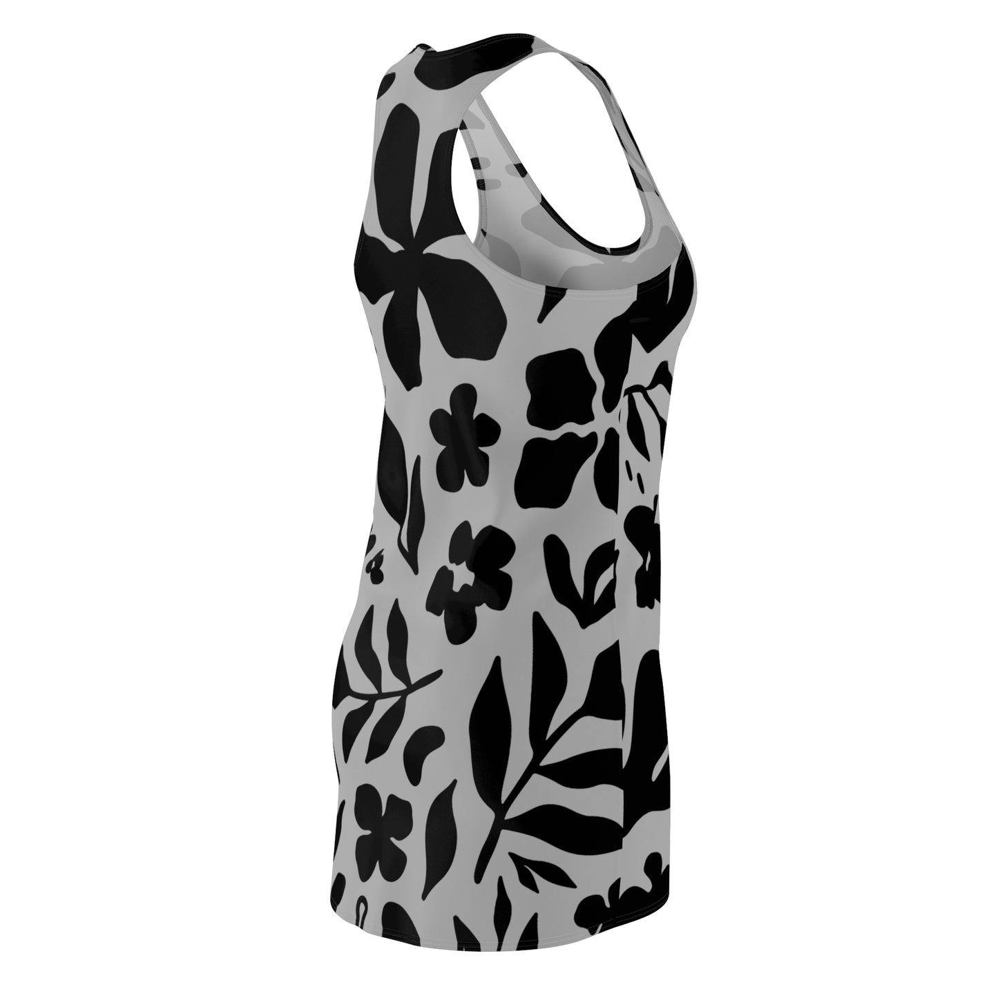 Schwarz Grau Floral Racerback Kleid – Sommer Damenmode