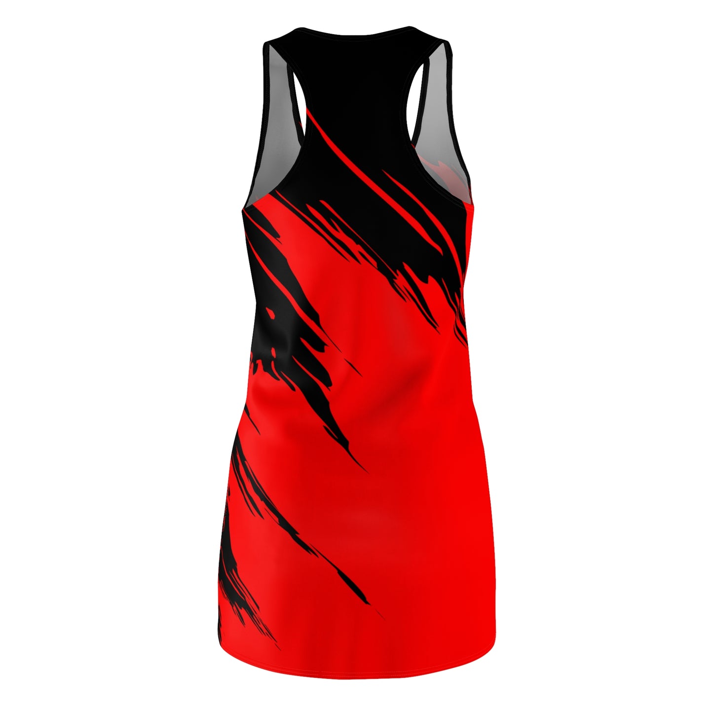 Rotes Racerback Kleid mit schwarzem Brushstroke Design