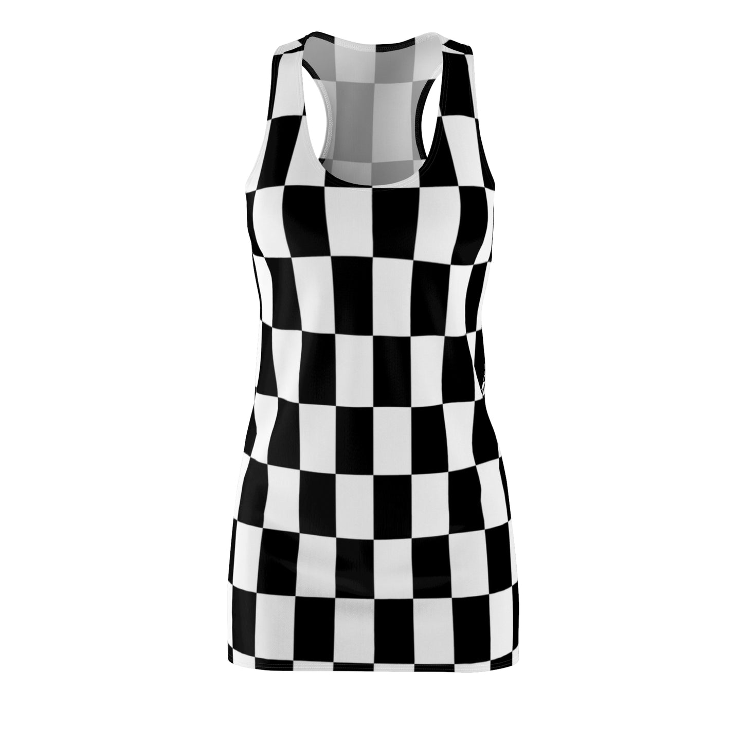 Black White Checkerboard Racerback – Retro Sleeveless Mini Dress