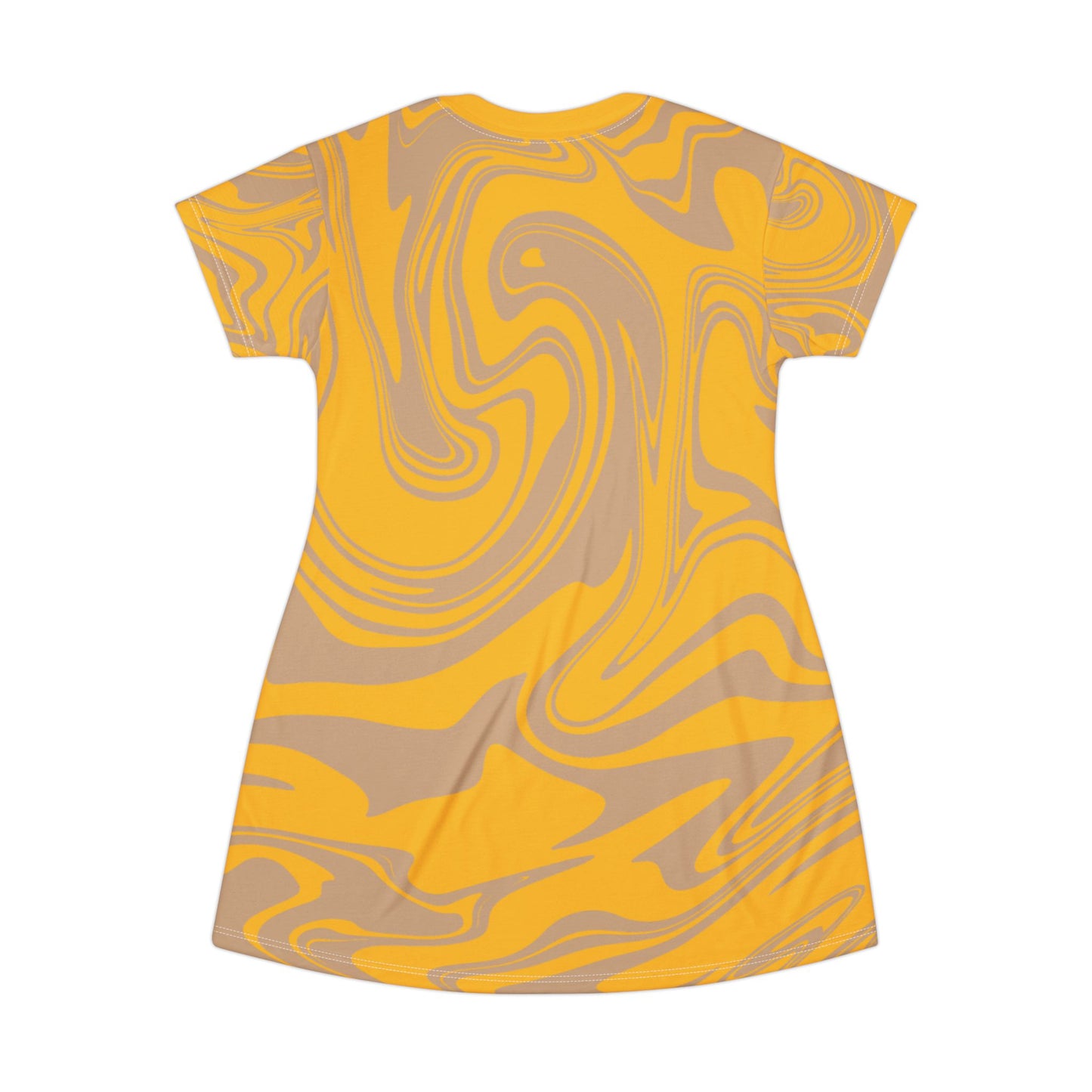 Gelbes Damen Kleid Marmor Print T-Shirt Sommer Casual Elegant