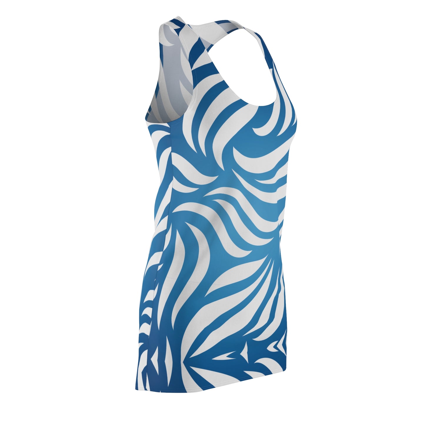 Blaues Racerback Kleid – Modernes Sommerkleid mit wellenförmigem Muster