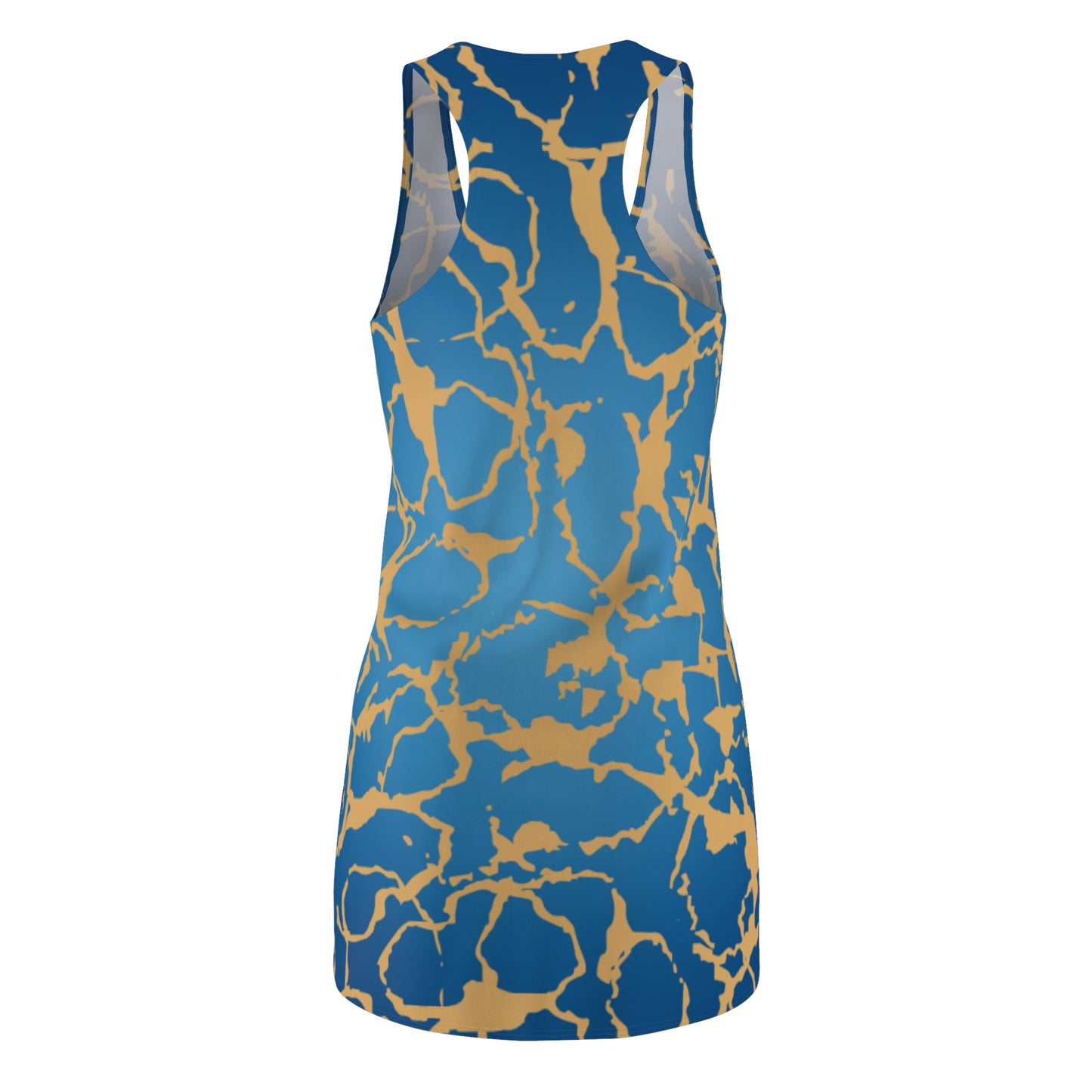 Racerback Kleid Blau Gold mit abstraktem Muster & sanftem Farbverlauf