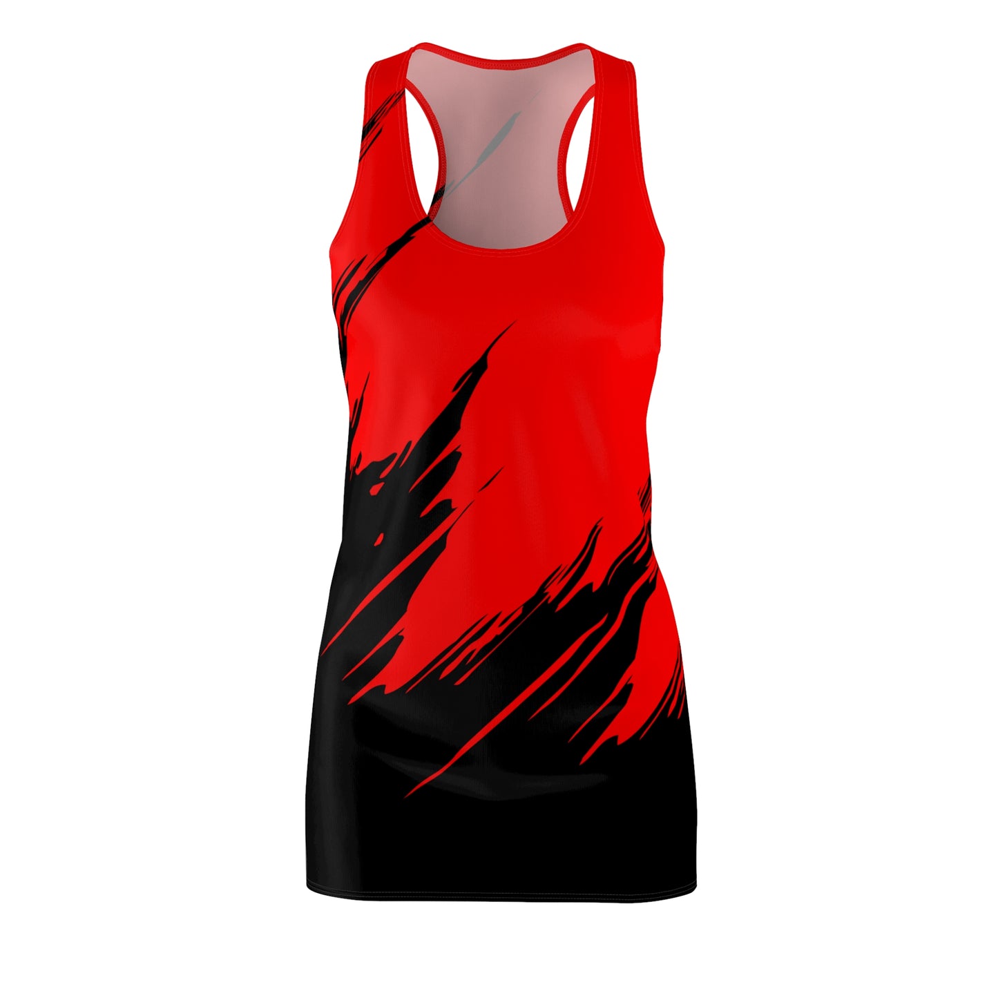 Rotes Racerback Kleid mit schwarzem Brushstroke-Design