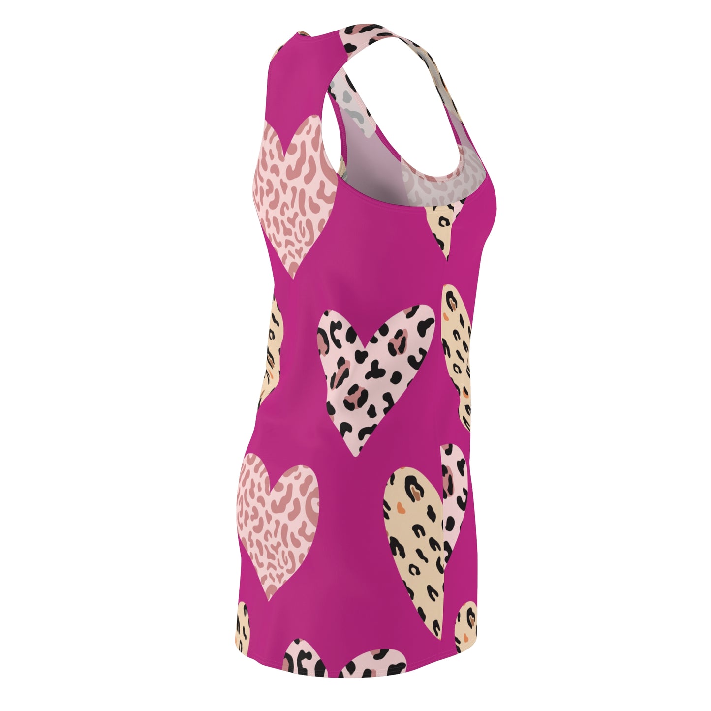Pink Herz Leopard Racerback Kleid – Weiß Pink Sommerkleid