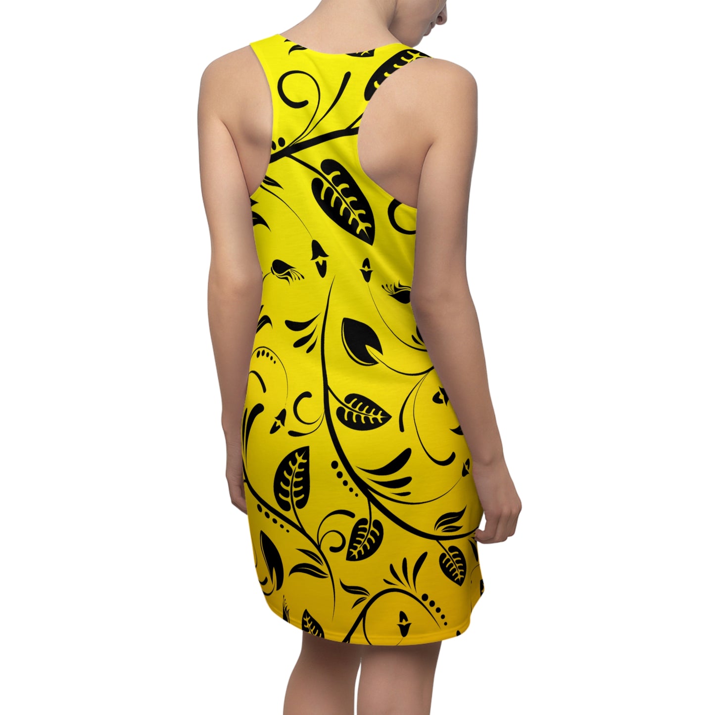 Racerback Damenkleid Sommer – Gelbes Blumenmuster, modern & auffällig