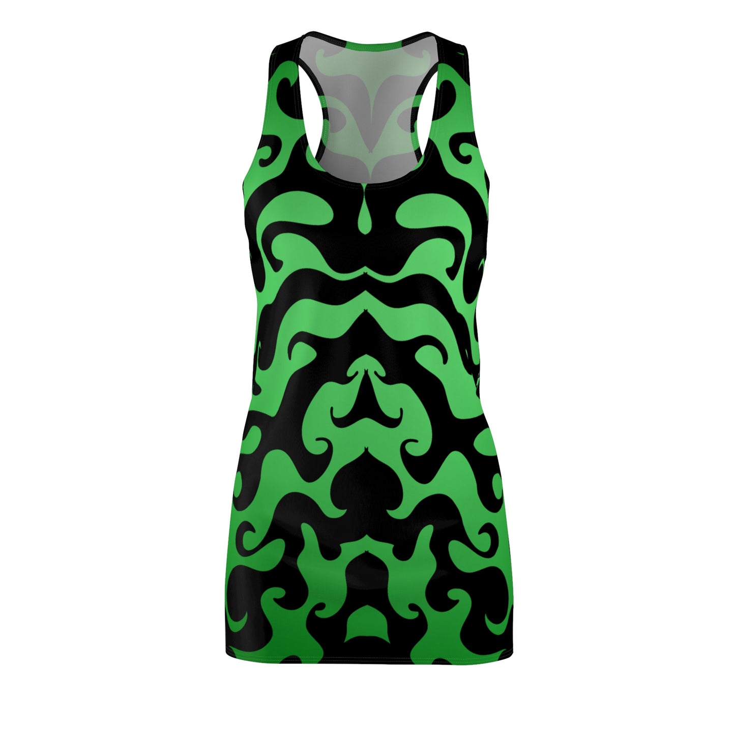 Racerback Kleid mit grafischem Ornamentmuster in Grün-Schwarz
