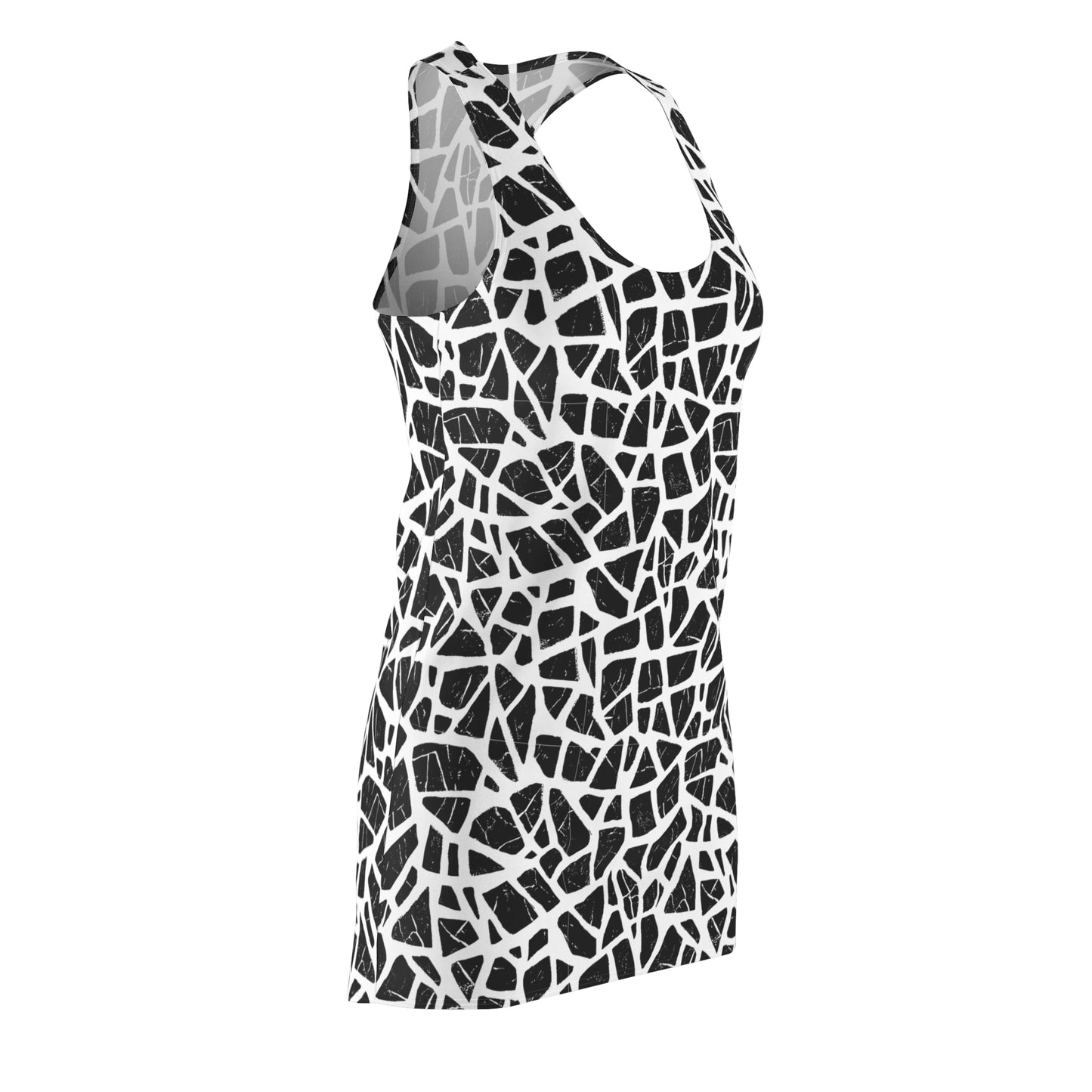 Racerback Damenkleid Sommer – Grafisches Mosaikmuster, modern & bequem weiss