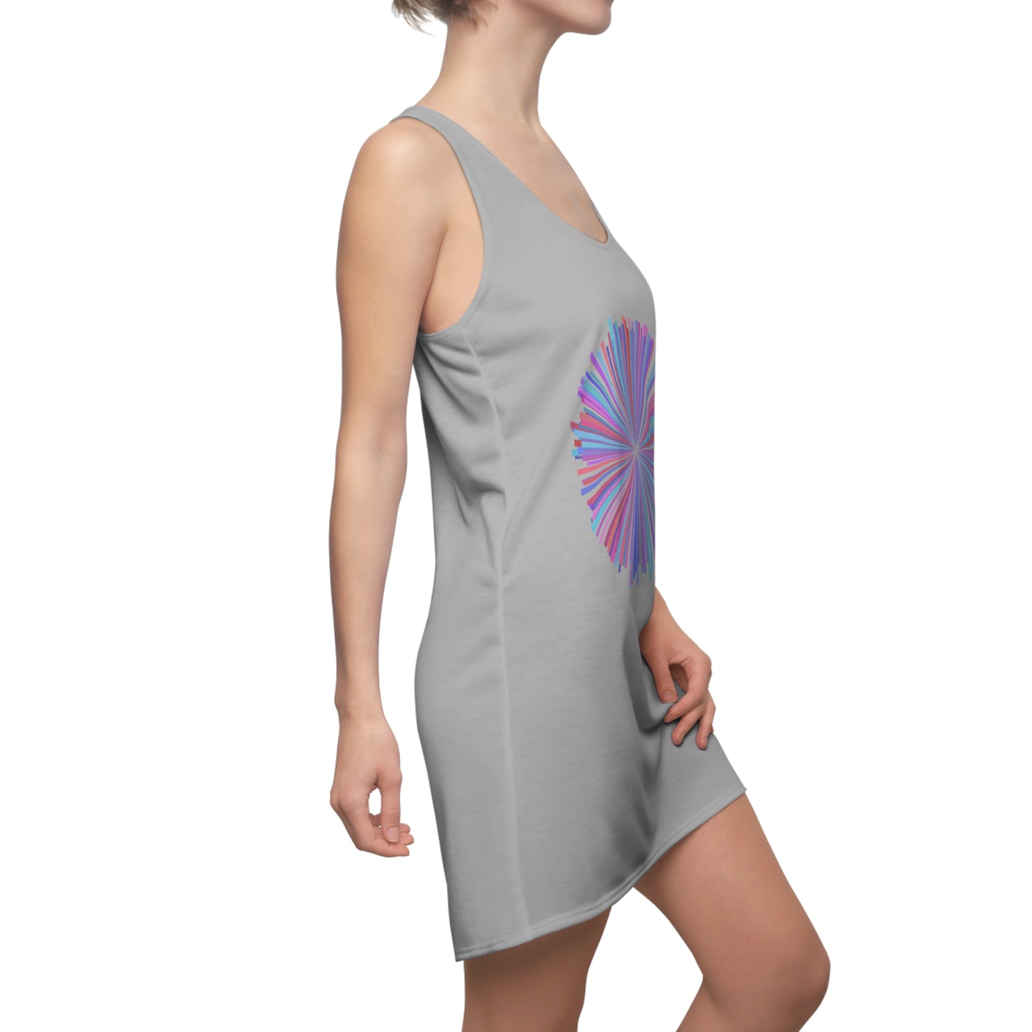Grau Racerback Kleid mit Aquarell-Muster - Sommerkleid, elegant & leicht