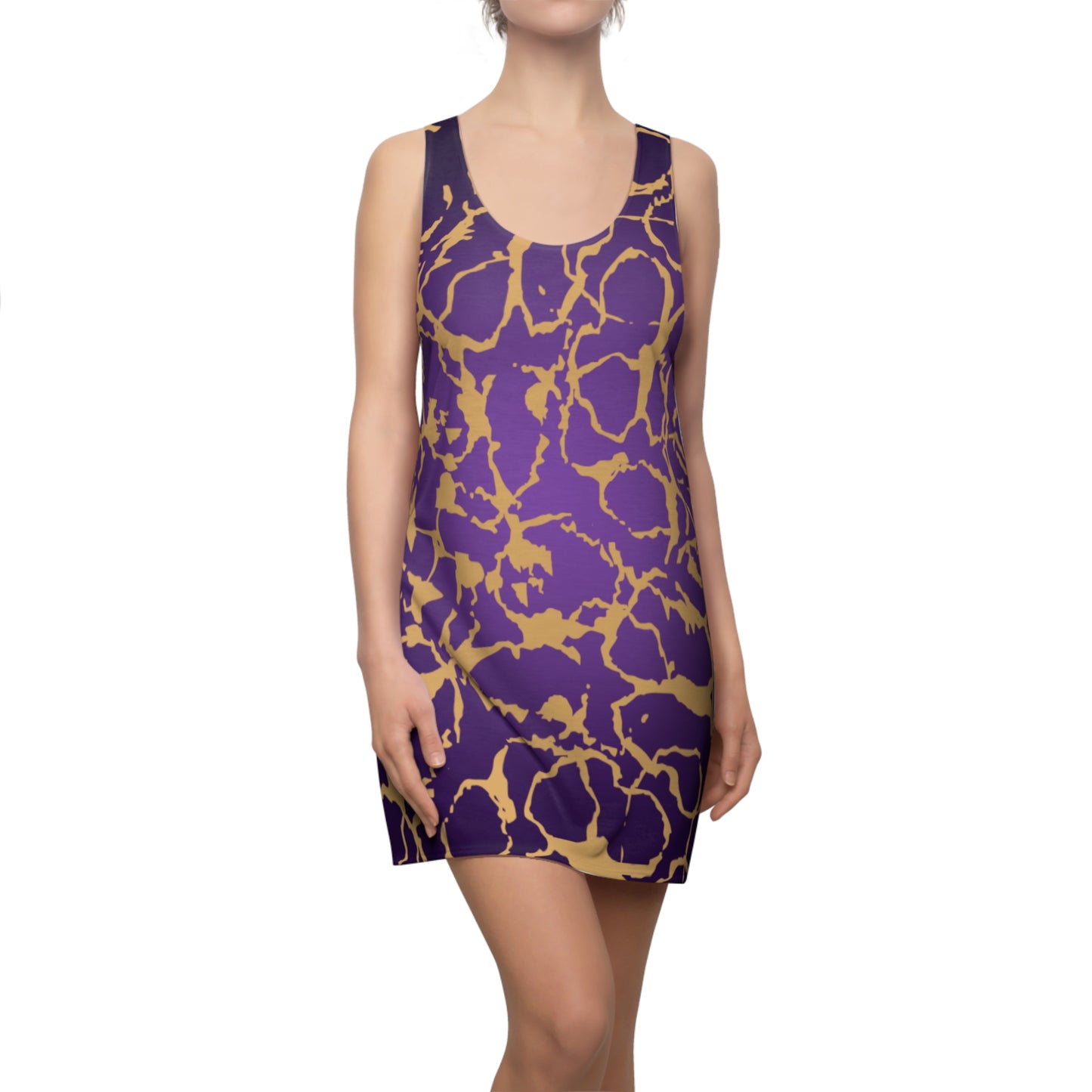 Racerback Kleid Violett Gold mit abstraktem Muster Farbverlauf