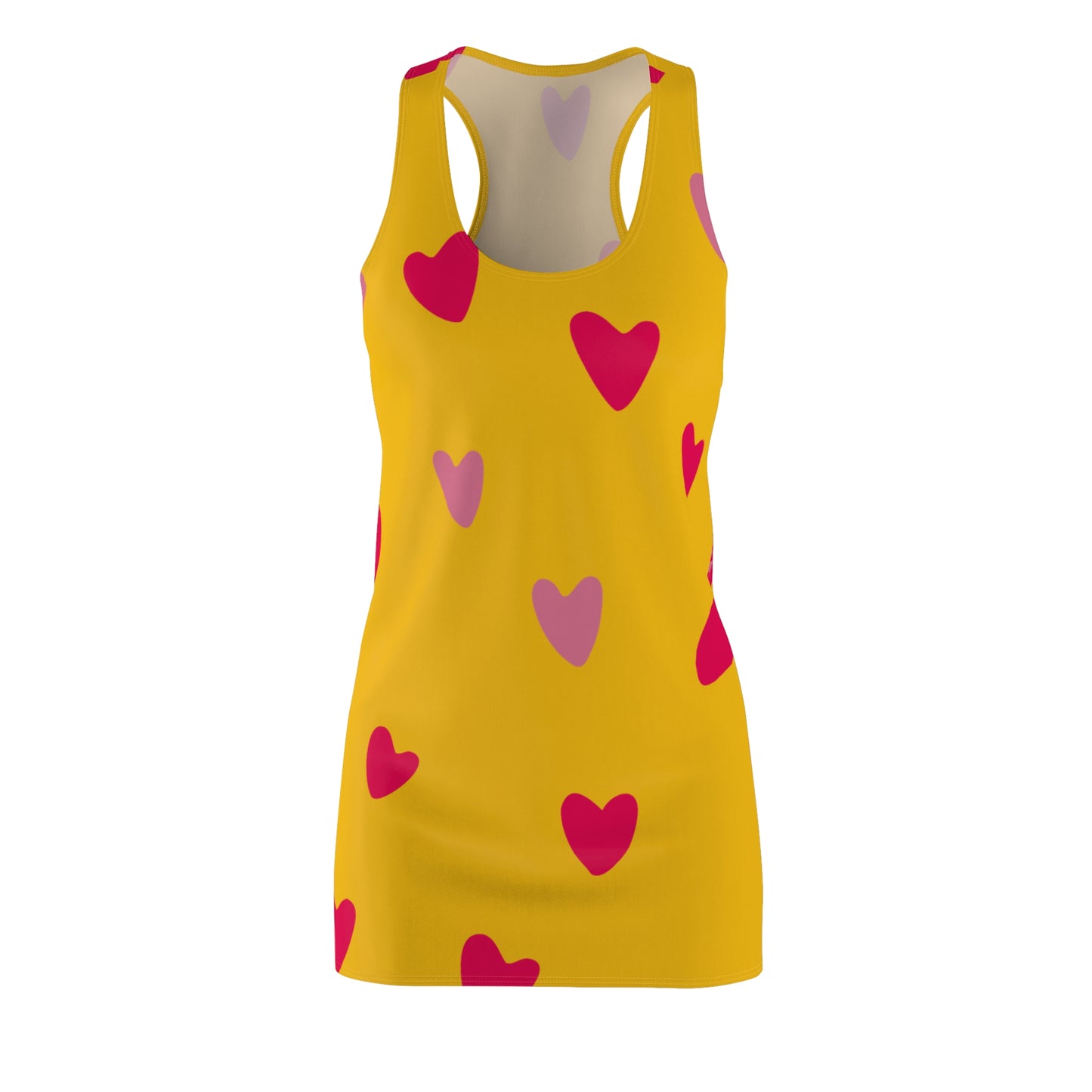 Pink Herz gelbes Racerback Kleid – Süßes Sommerkleid