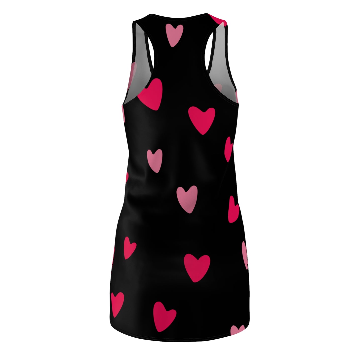 Damen, Racerback Kleid, Schwarz, Pinke Herzen, Sommer, Freizeitkleid
