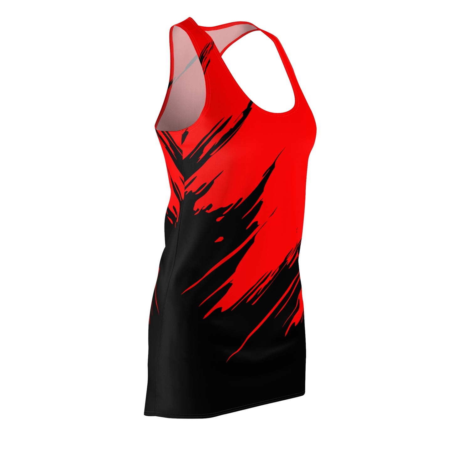 Rotes Racerback Kleid mit schwarzem Brushstroke-Design