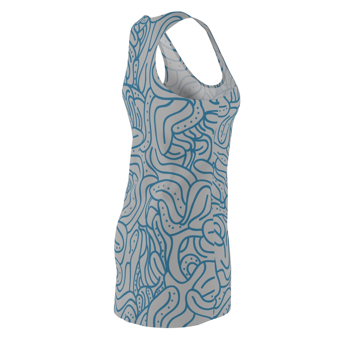 Racerback Kleid Blau Grau – Modernes Wellenmuster
