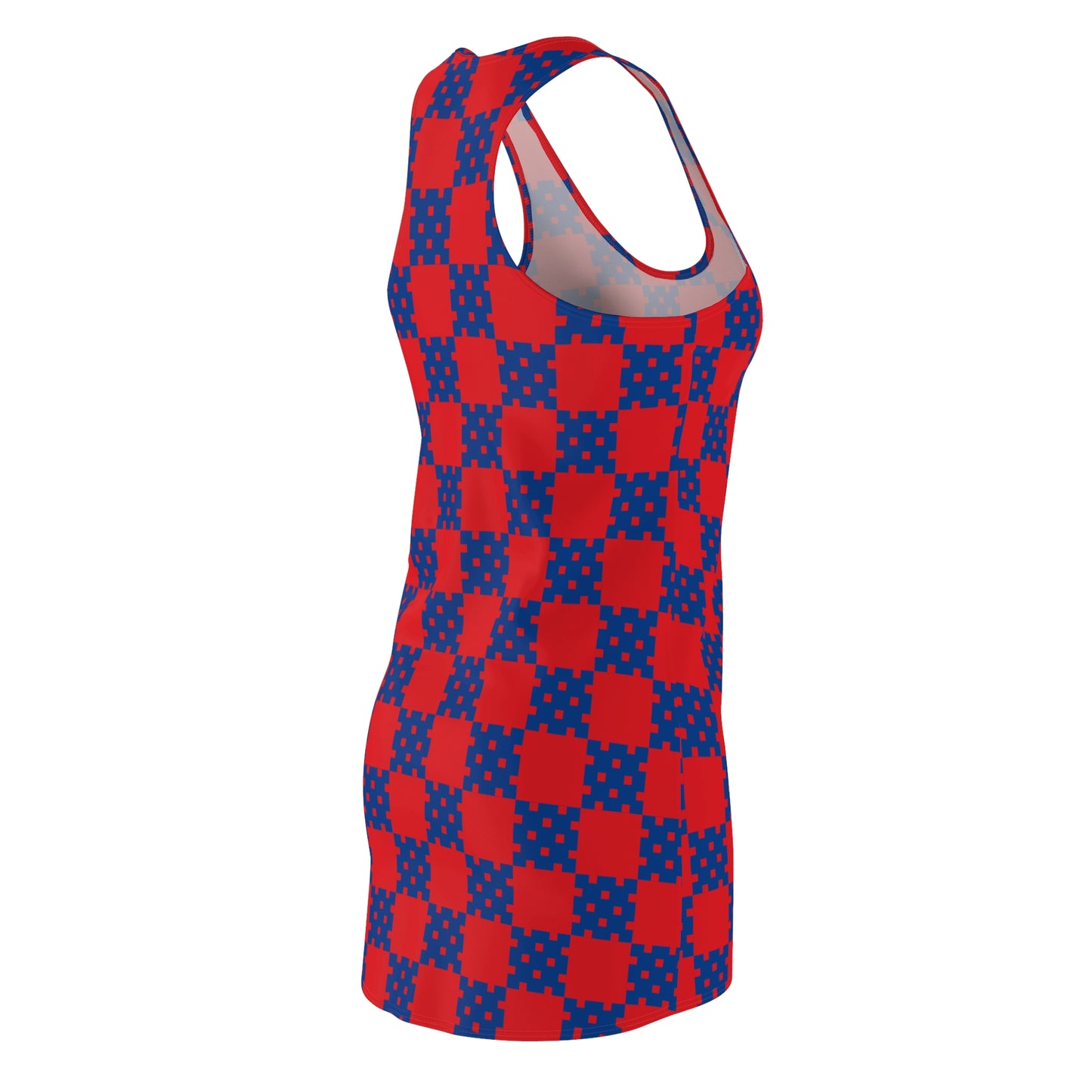 Rot-Blaues Racerback Kleid mit geometrischem Karomuster