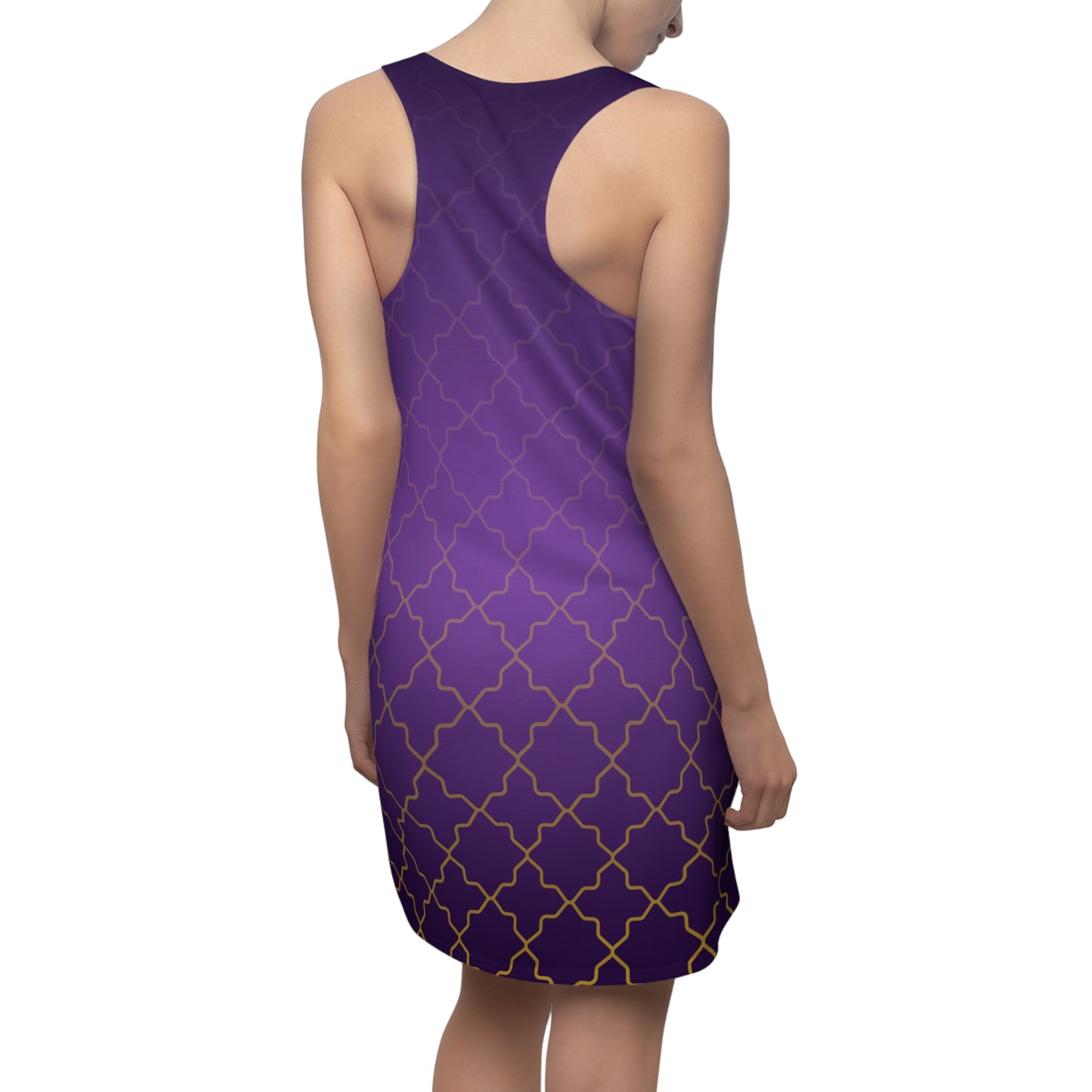 Lila Racerback Kleid mit goldenem Gittermuster & Farbverlauf