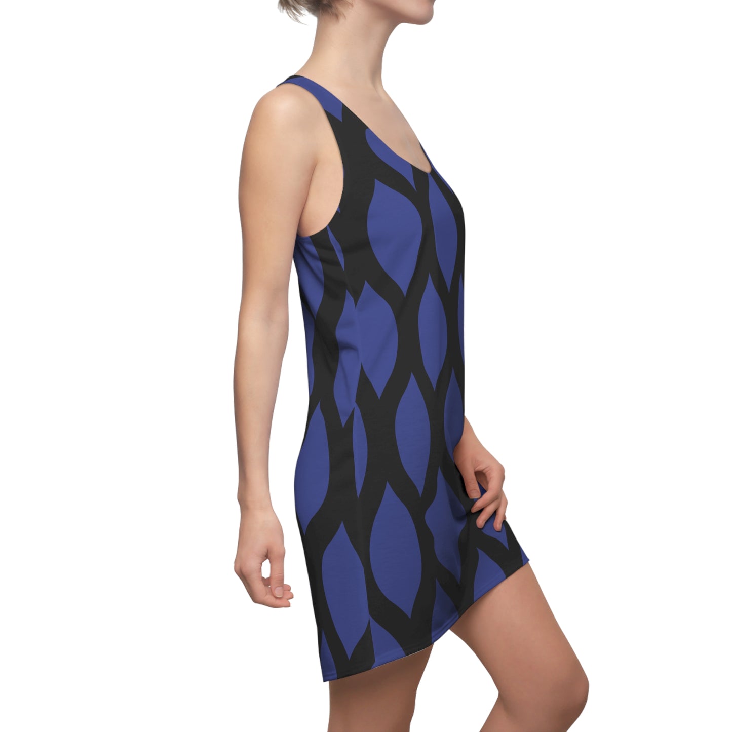 Racerback Kleid Blau Schwarz mit grafischem Muster Damen