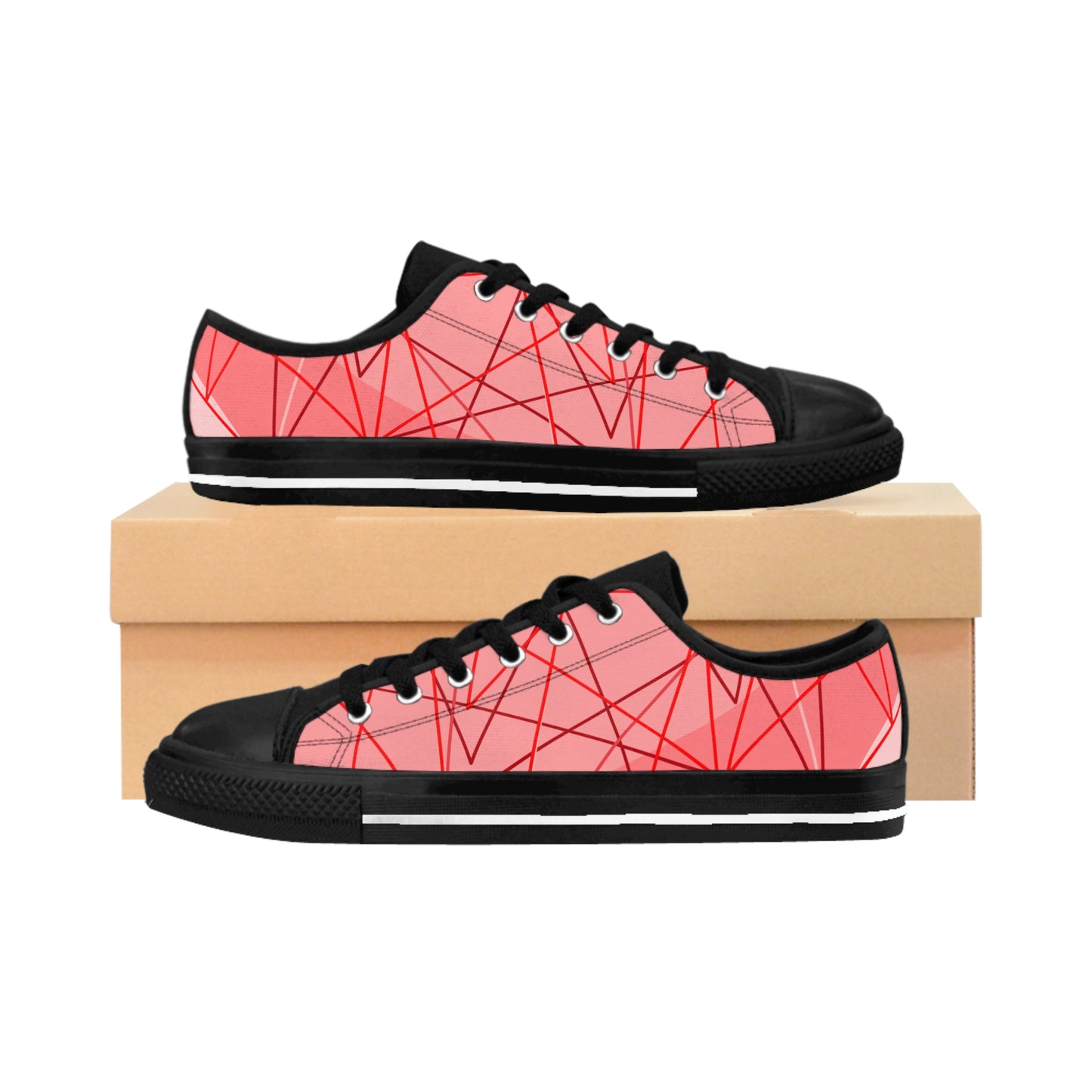 Damen Canvas Sneaker Rosa Linien Muster Streetwear Freizeit Schuhe