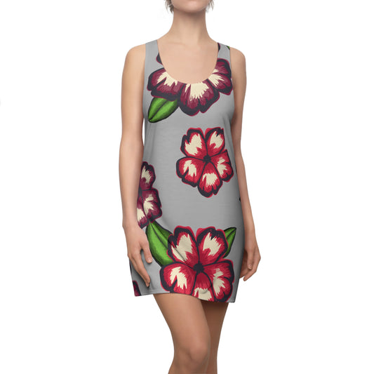 Graues Hibiskus Racerback Kleid – Stylishes Sommerkleid