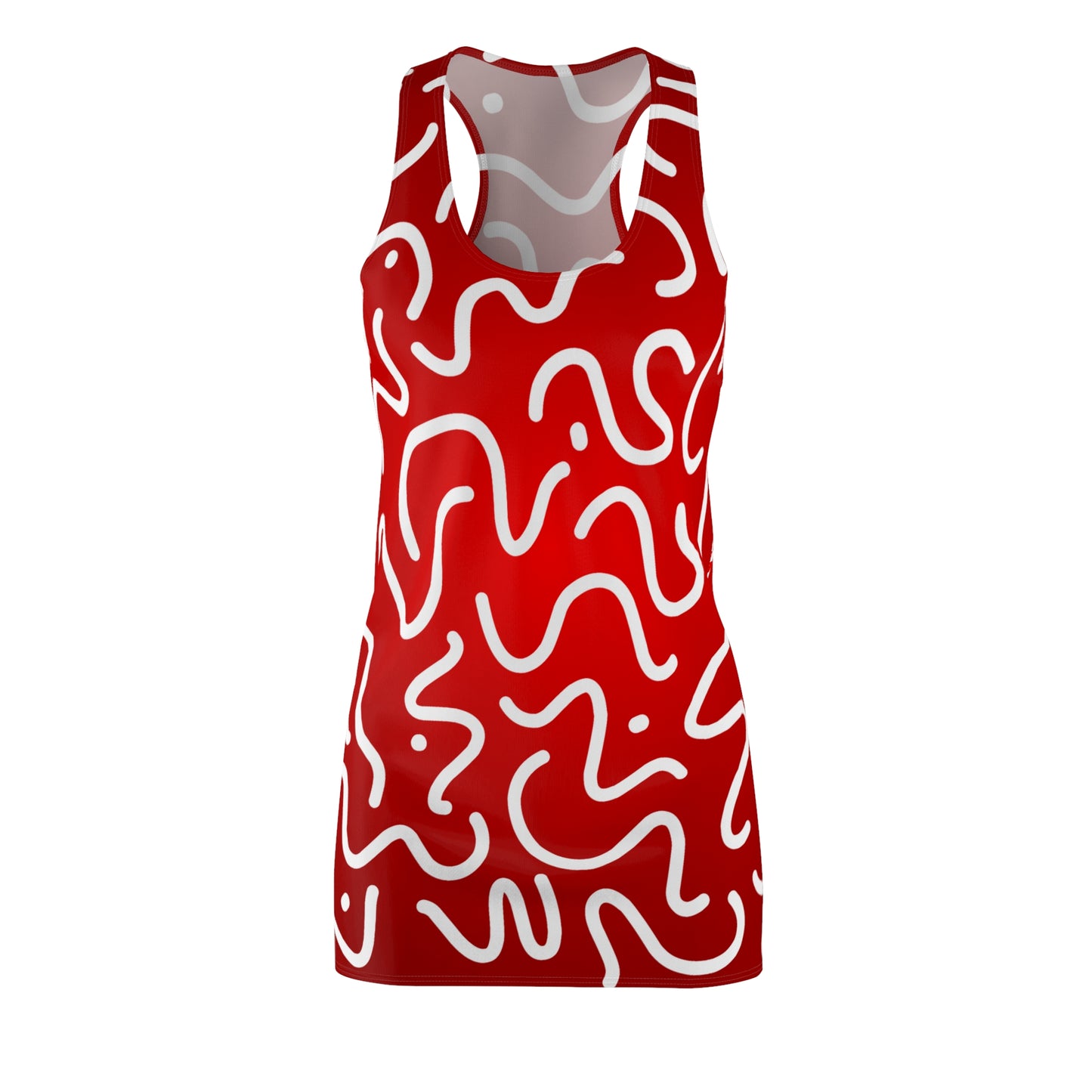 Vibrant Abstract Racerback Dress – Red White Pattern Summer Dress