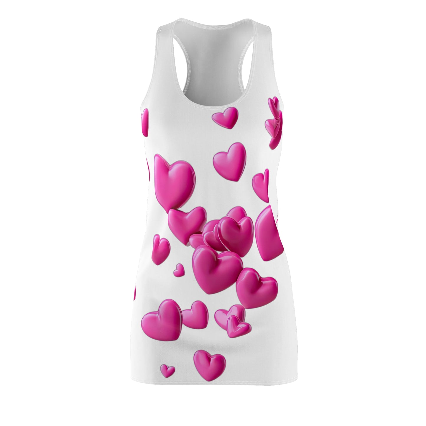 Weißes Racerback Kleid mit pinken 3D Herzen – Love Design