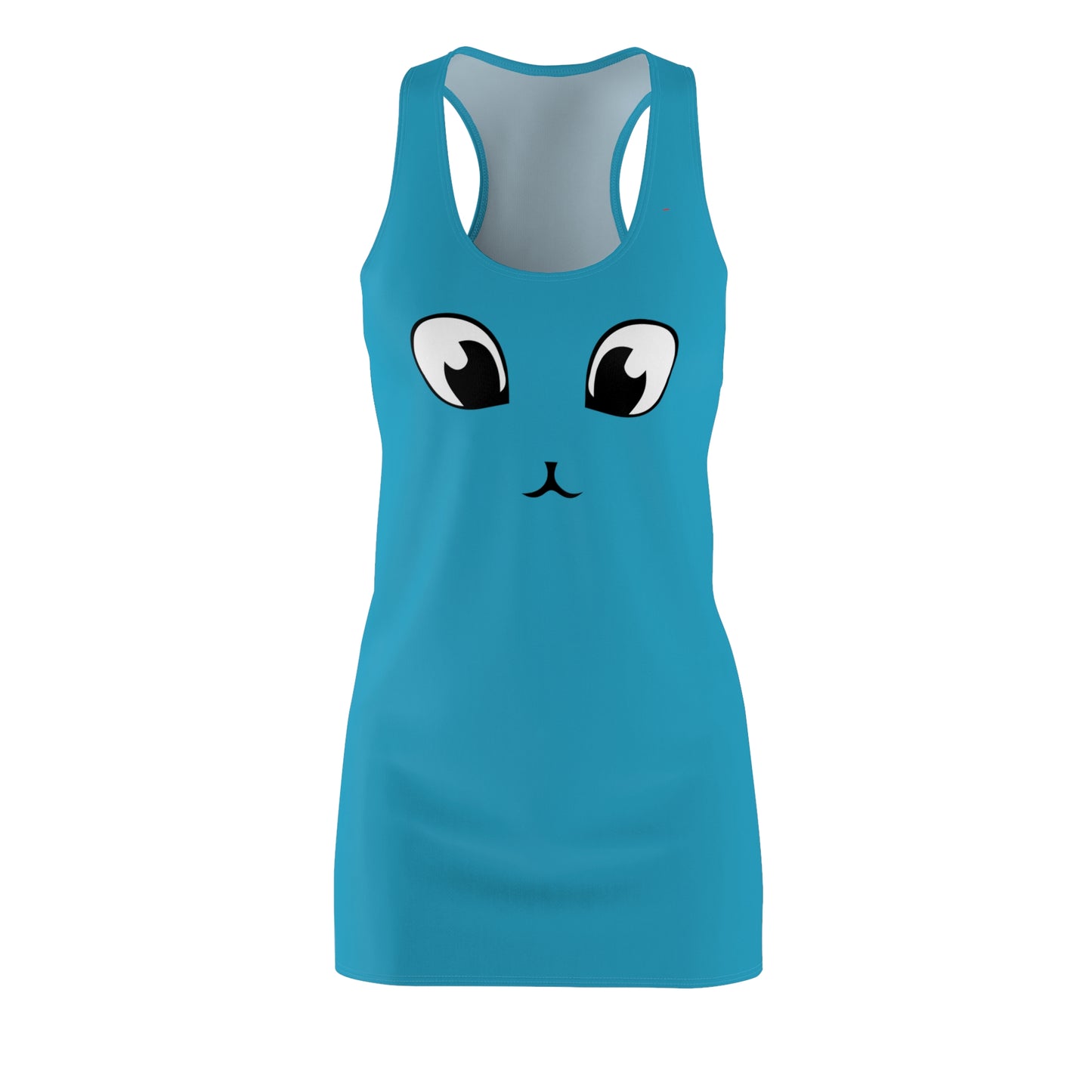 Türkises Racerback Kleid mit Cute Katzenface Design