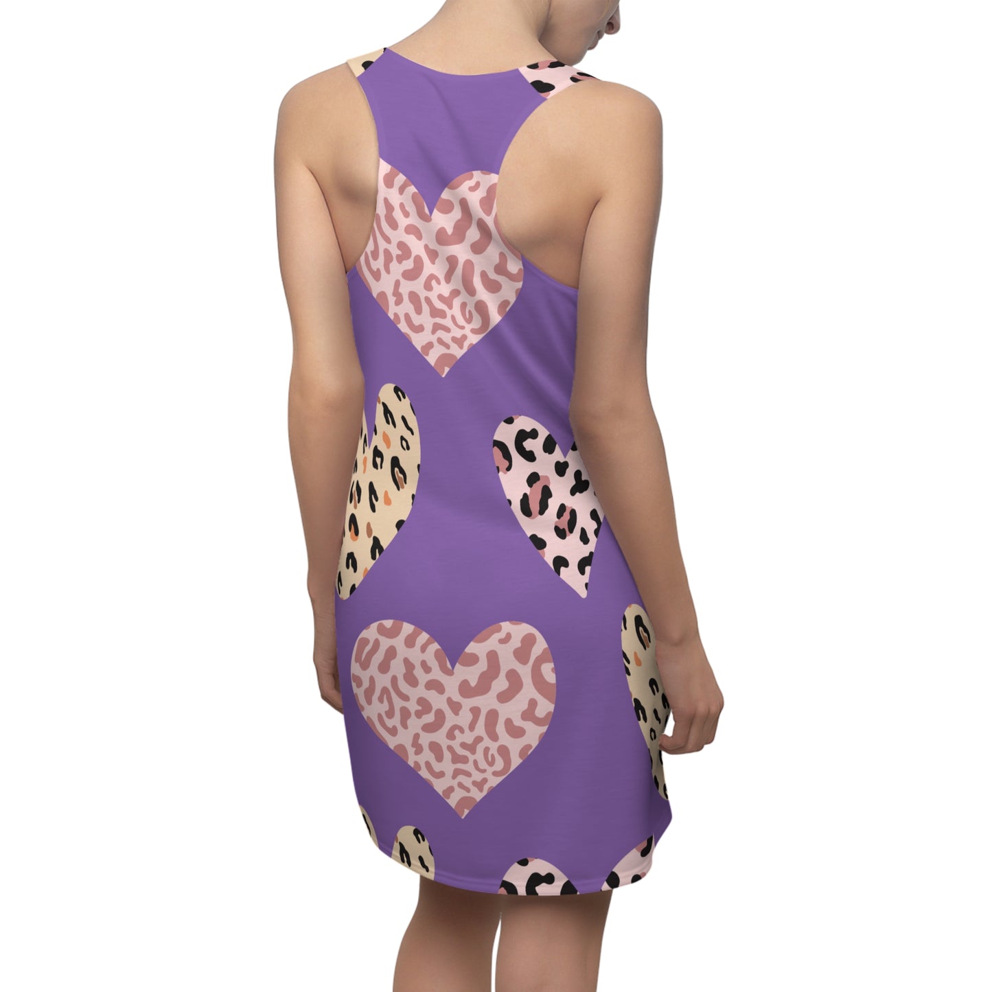 Hell Lila Herz Leopard Racerback Kleid – Weiß Pink Sommerkleid