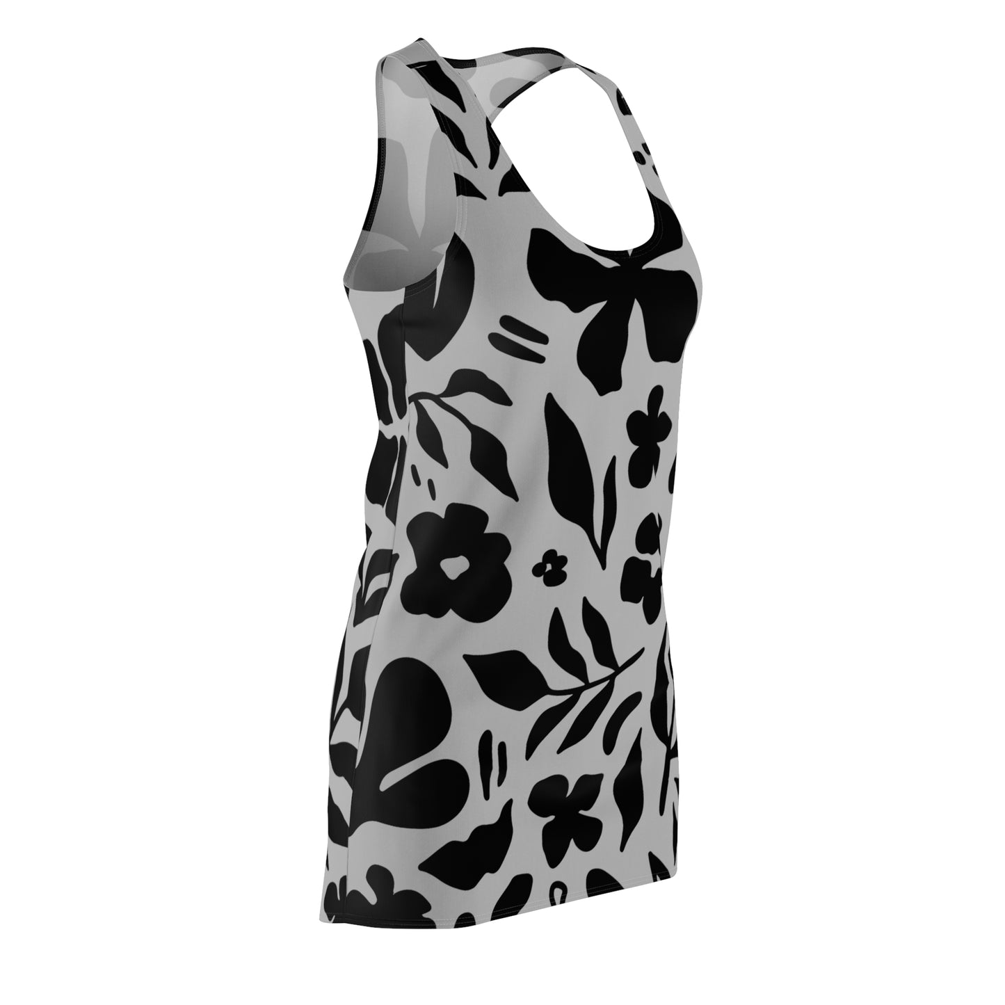 Schwarz Grau Floral Racerback Kleid – Sommer Damenmode