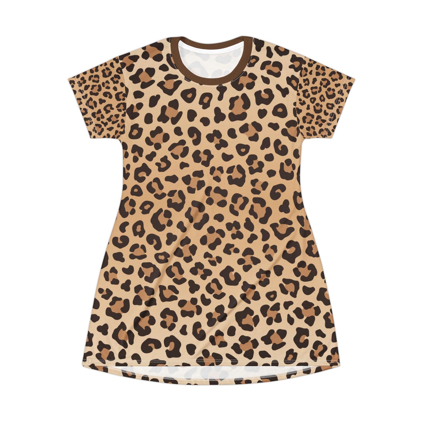 Braunes Damen Kleid Leoparden Print T Shirt Sommer Casual Animal