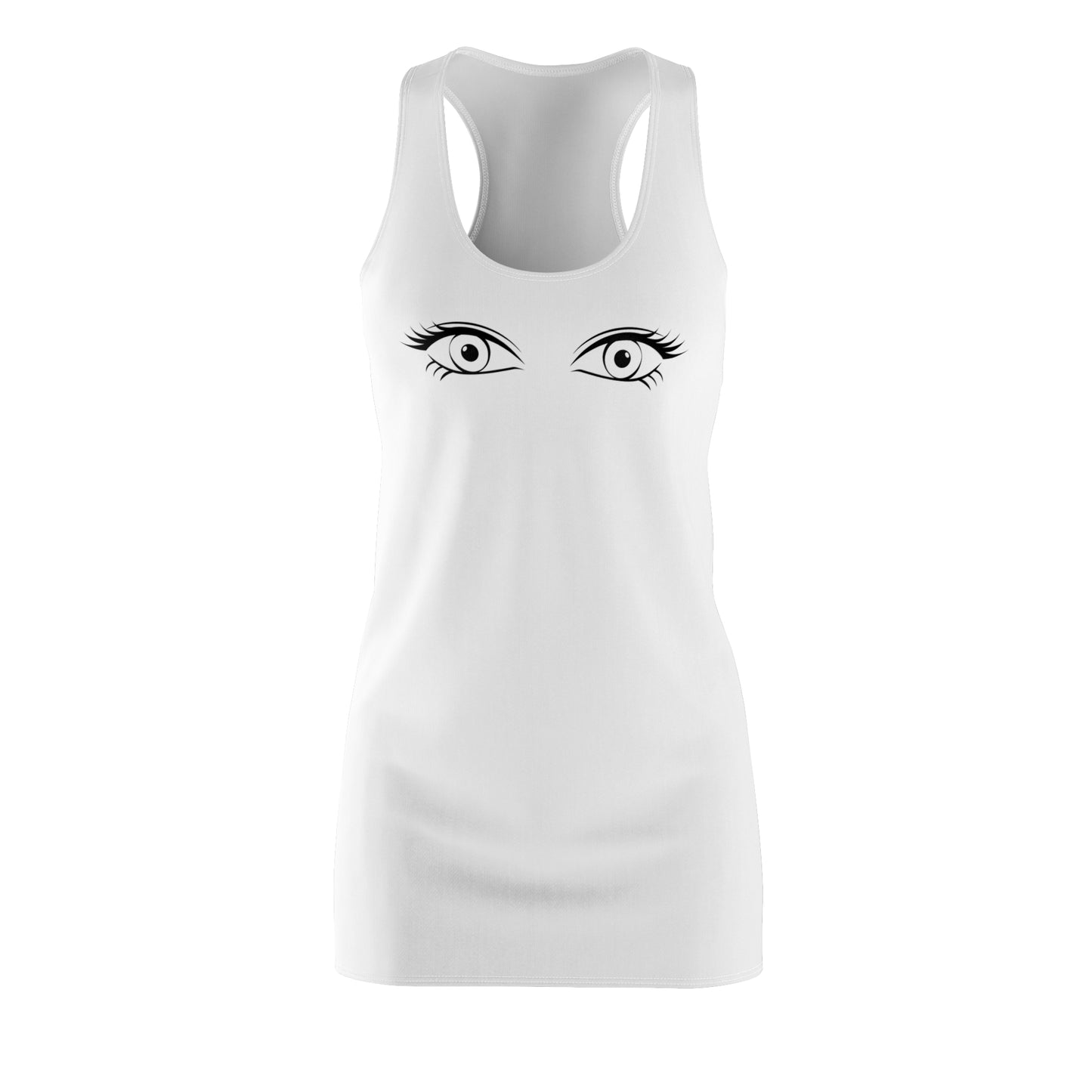 Weißes Racerback Kleid mit Augen Motiv – Minimal Print