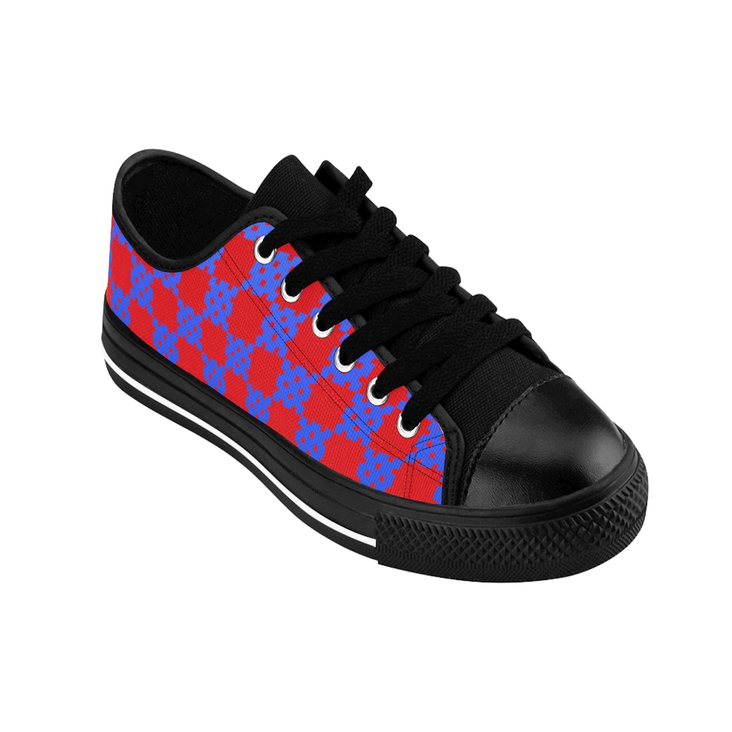 Damen Canvas Sneaker Rot Blau Karomuster | Low Top Streetwear Schuhe