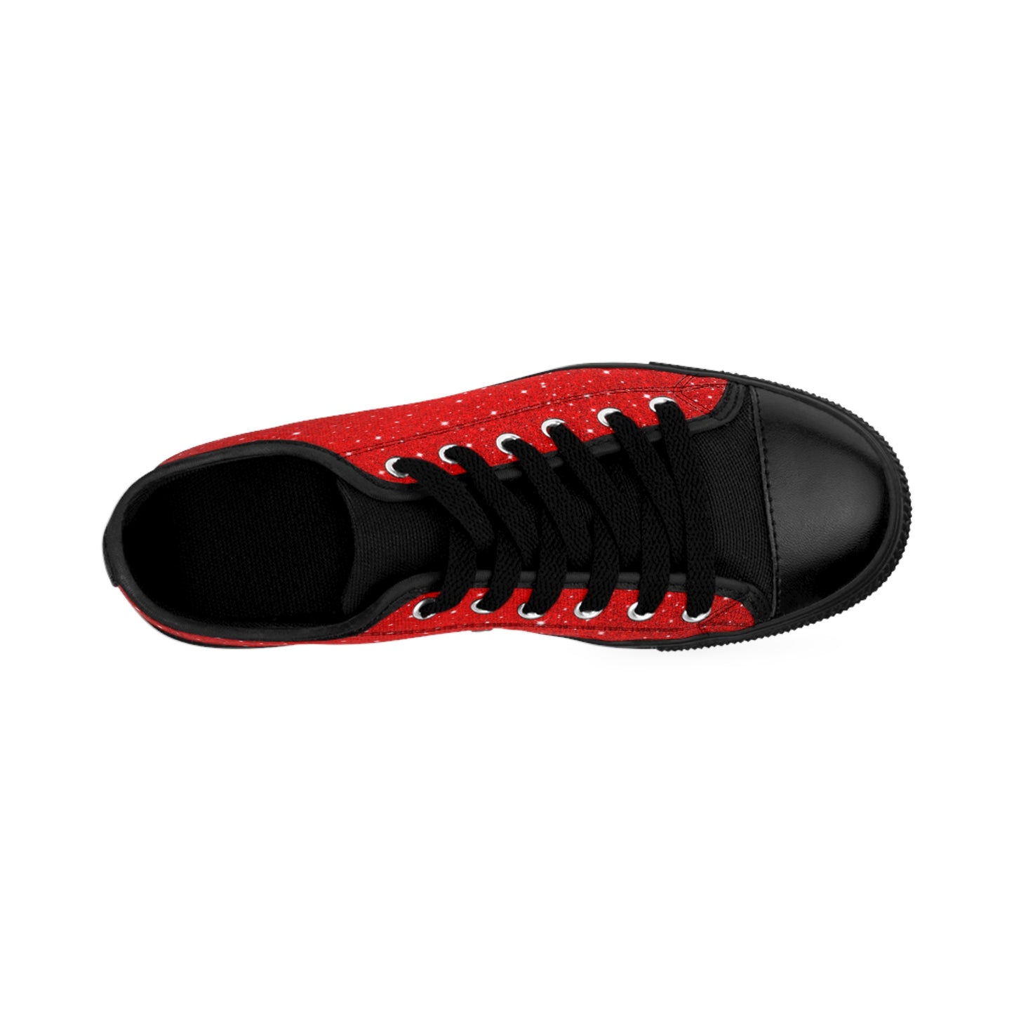 Red Sparkle Star Canvas Sneakers Women Casual Lace-Up Shoes