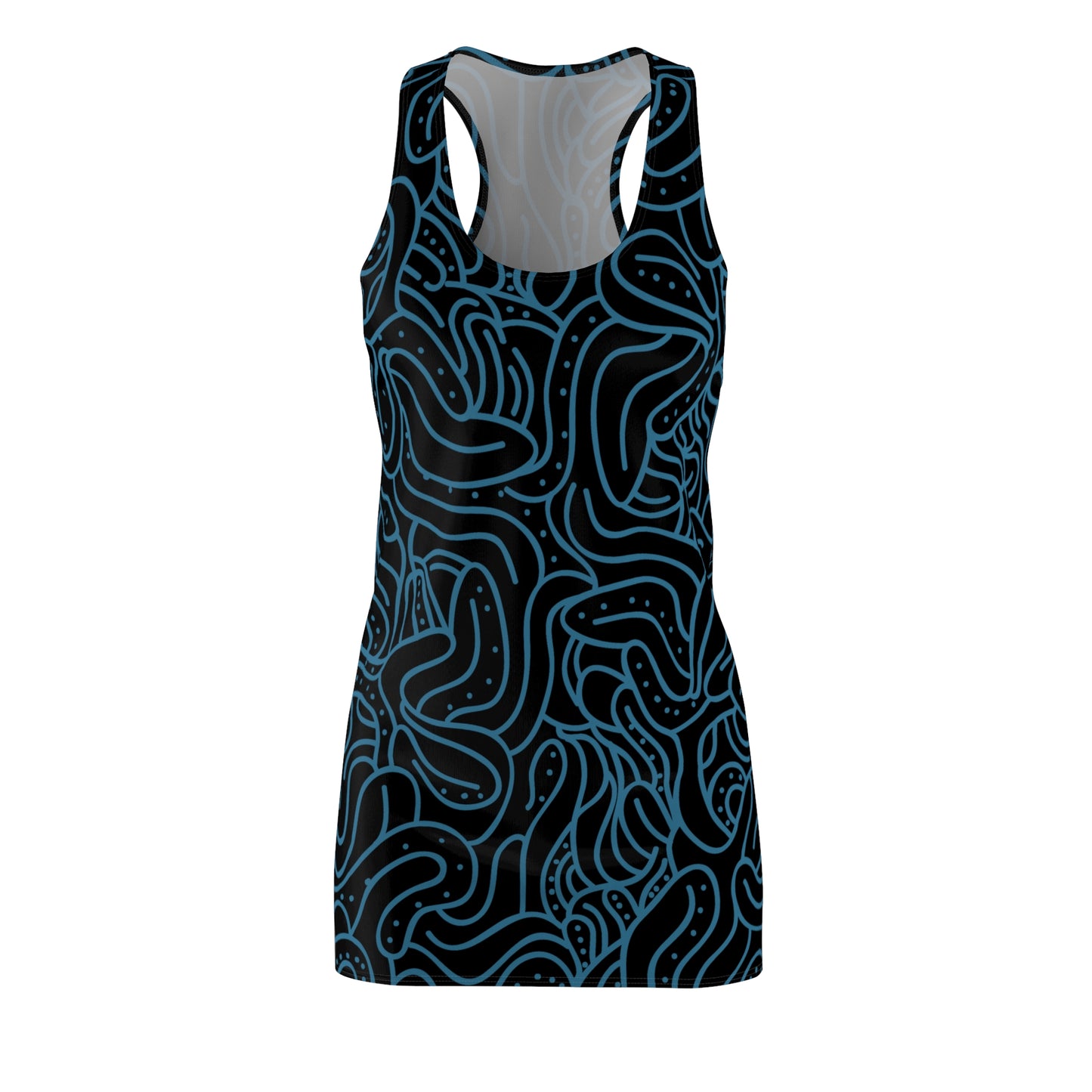 Racerback Kleid Blau Schwarz – Modernes Wellenmuster