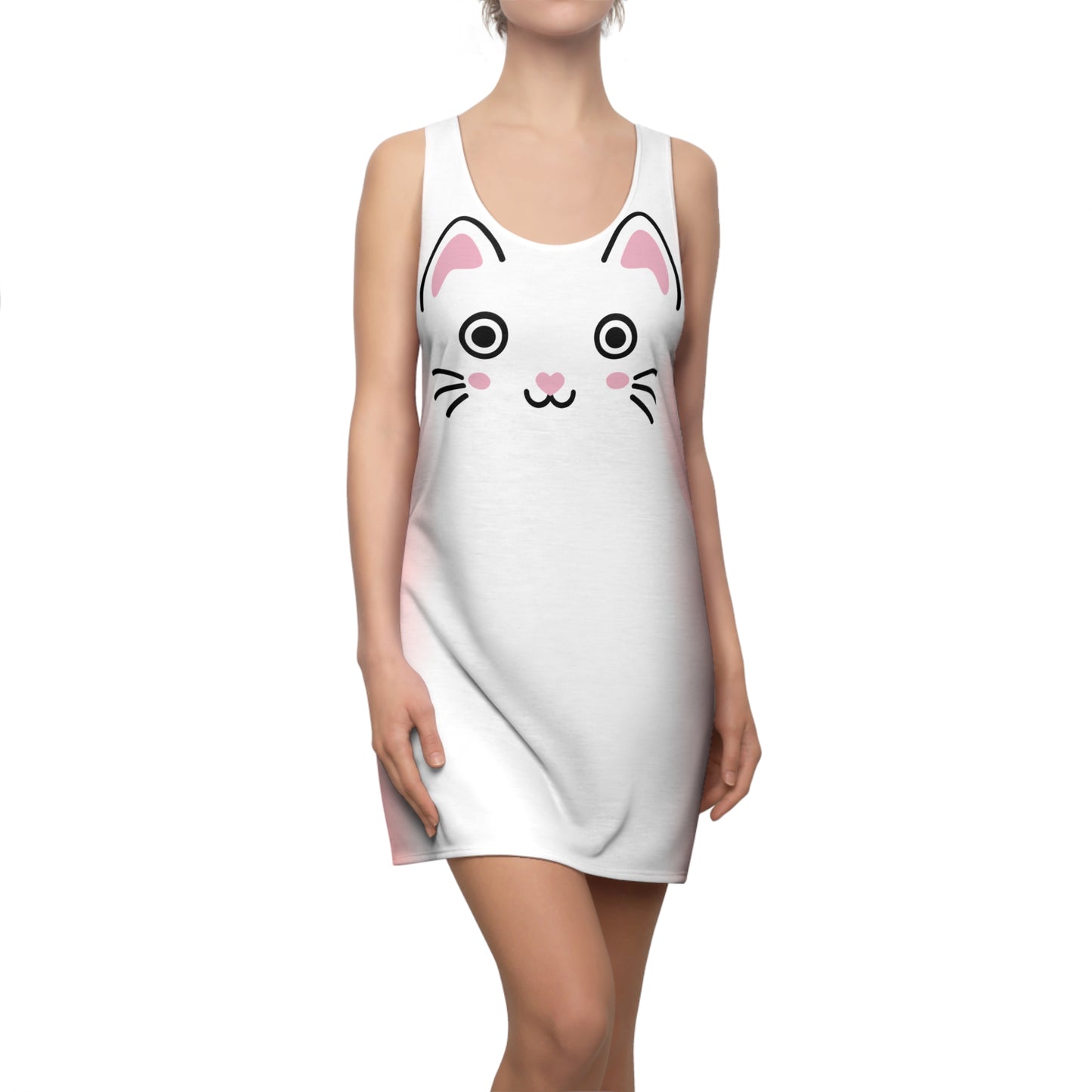 Türkises Racerback Kleid mit Kawaii Katzenface Design
