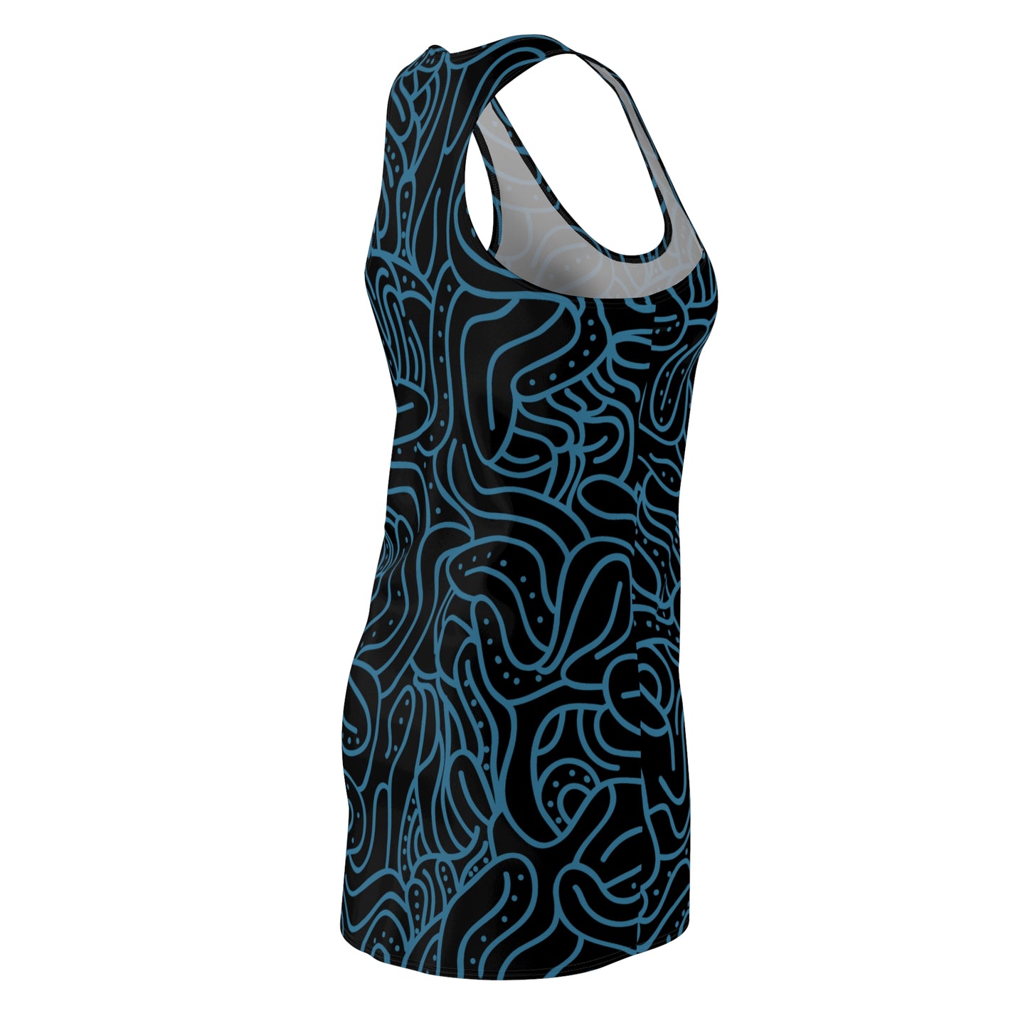 Racerback Kleid Blau Schwarz – Modernes Wellenmuster
