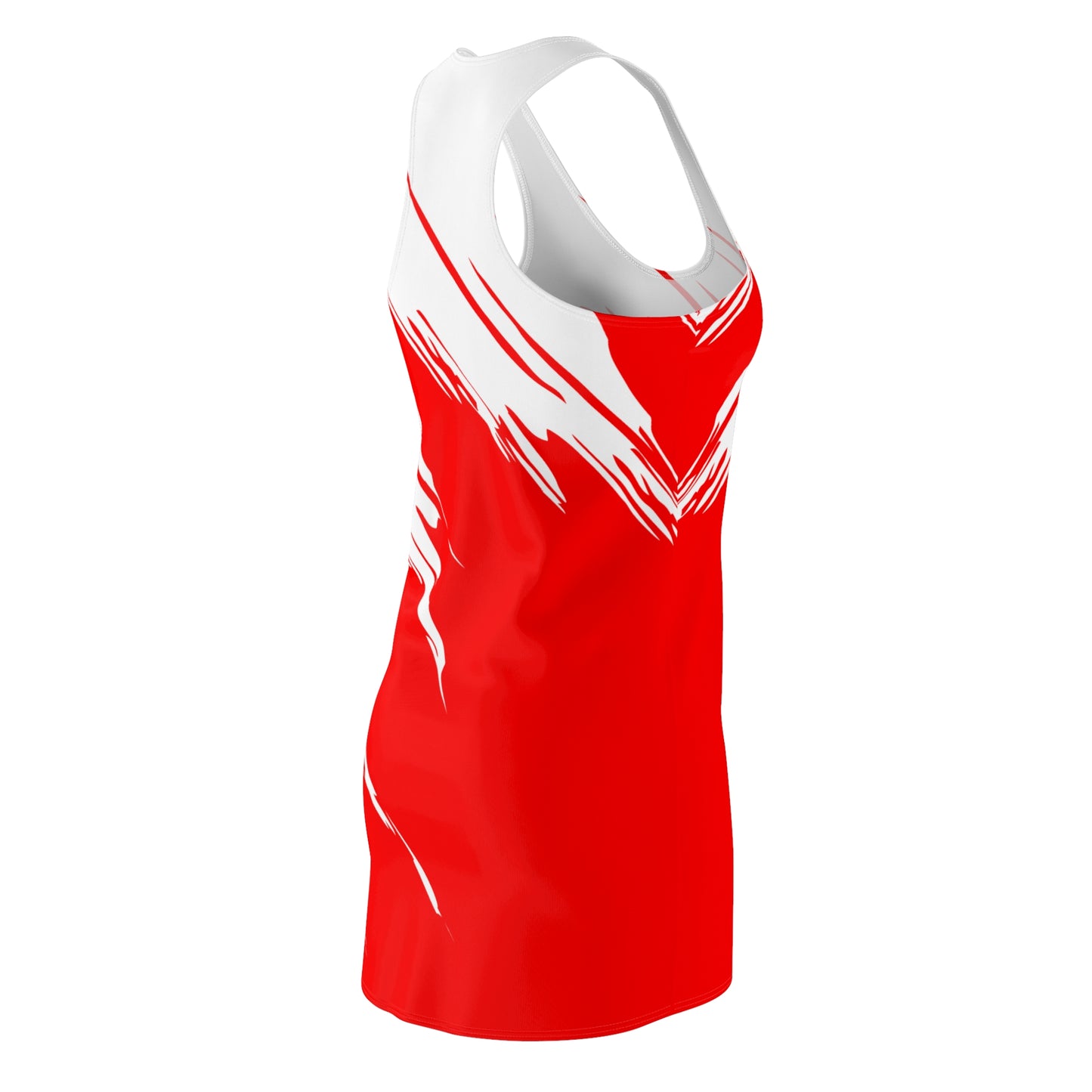 Rotes Racerback Kleid mit weißem Brushstroke Design
