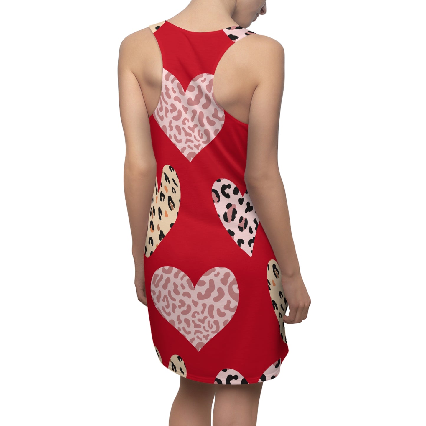 Dunkelrot Herz Leopard Racerback Kleid – Weiß Pink Sommerkleid