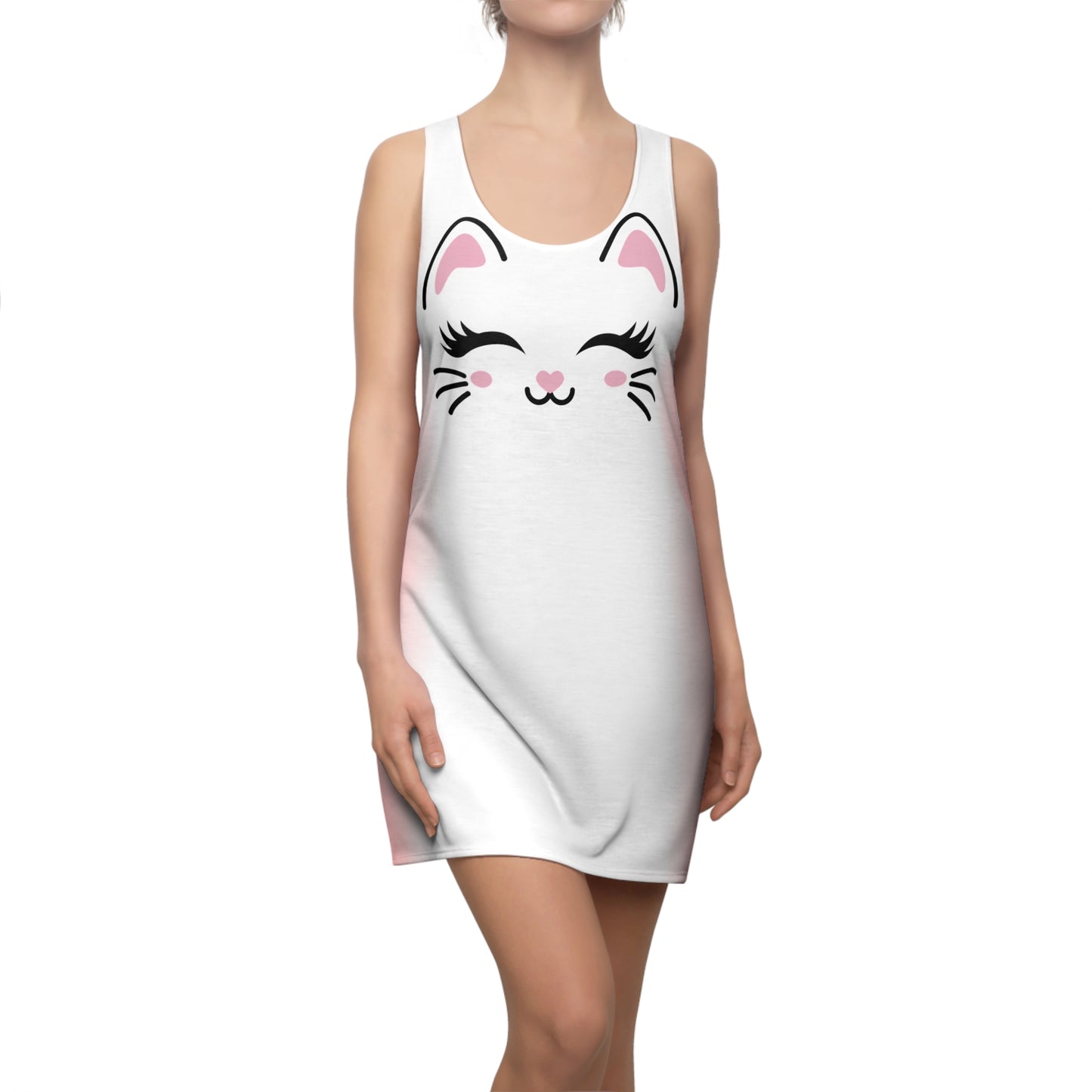 Racerback Kleid mit Cute Katzenmotiv in weiß Farbverlauf