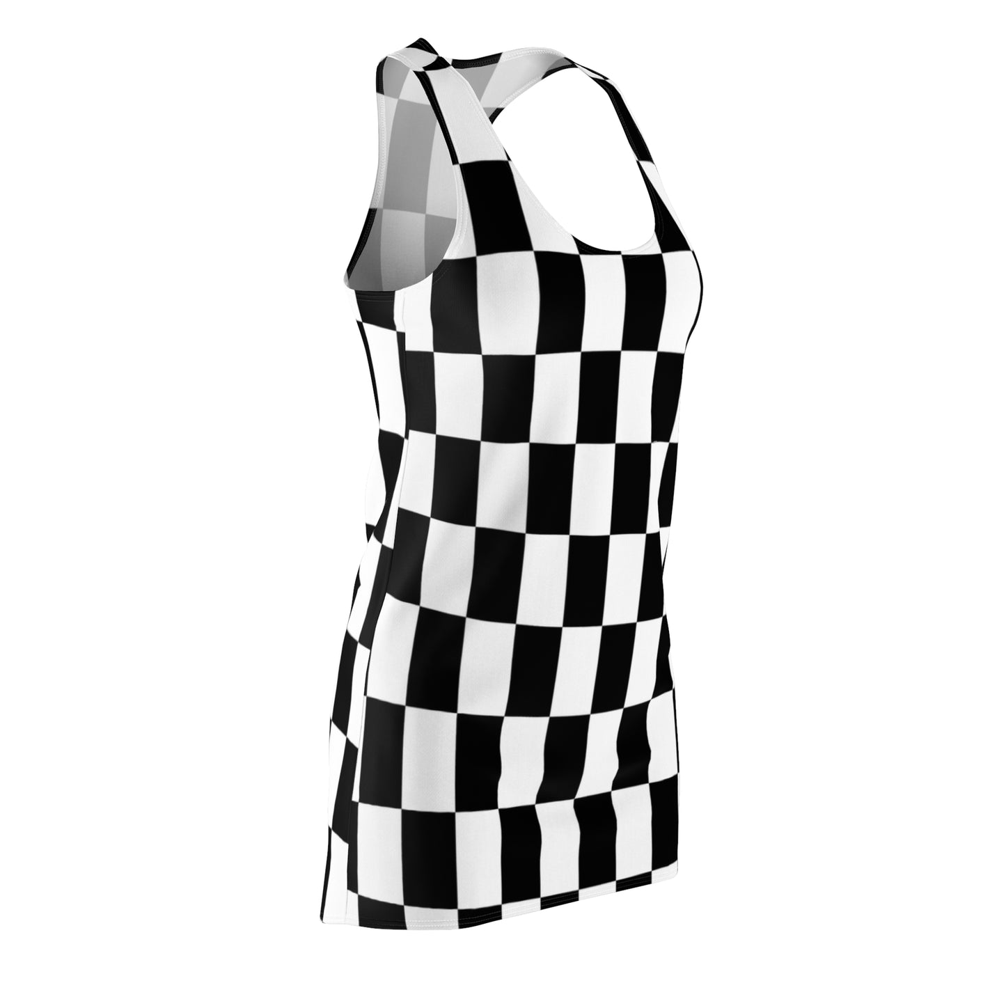 Black White Checkerboard Racerback – Retro Sleeveless Mini Dress
