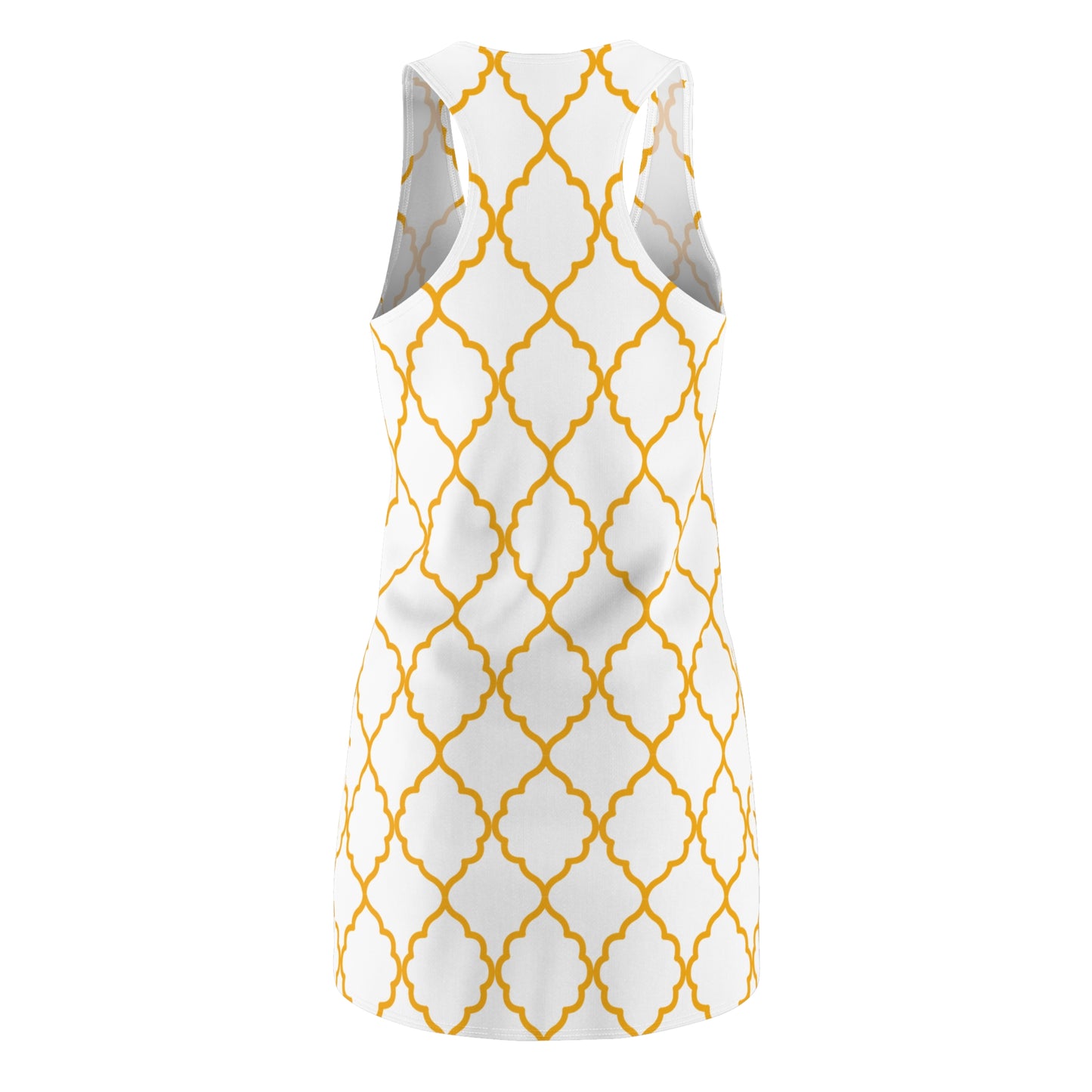 Weisses Racerback Kleid mit goldenem Ornamentmuster