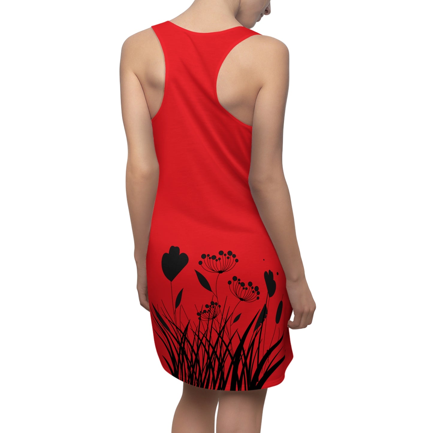 Schwarz Rot Blumen Racerback Kleid – Elegantes Sommerkleid
