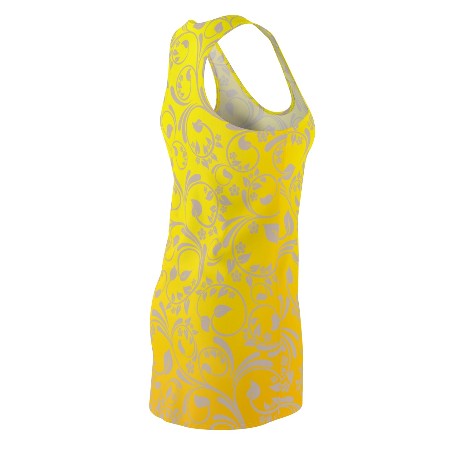 Gelbes Racerback Kleid mit floralem Muster & sanftem Farbverlauf