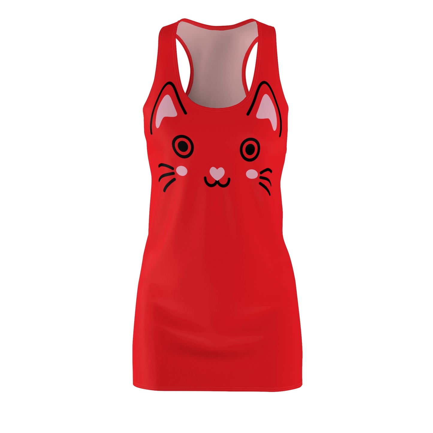 Rotes Racerback Kleid mit Kawaii Katzenface Design