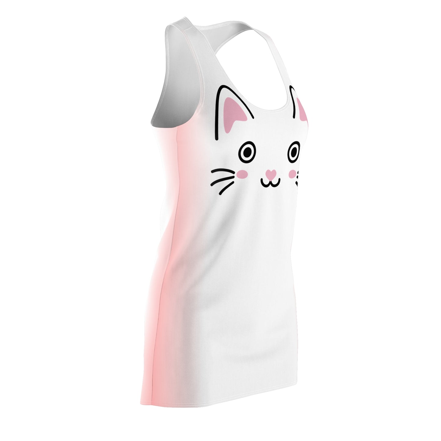 Türkises Racerback Kleid mit Kawaii Katzenface Design
