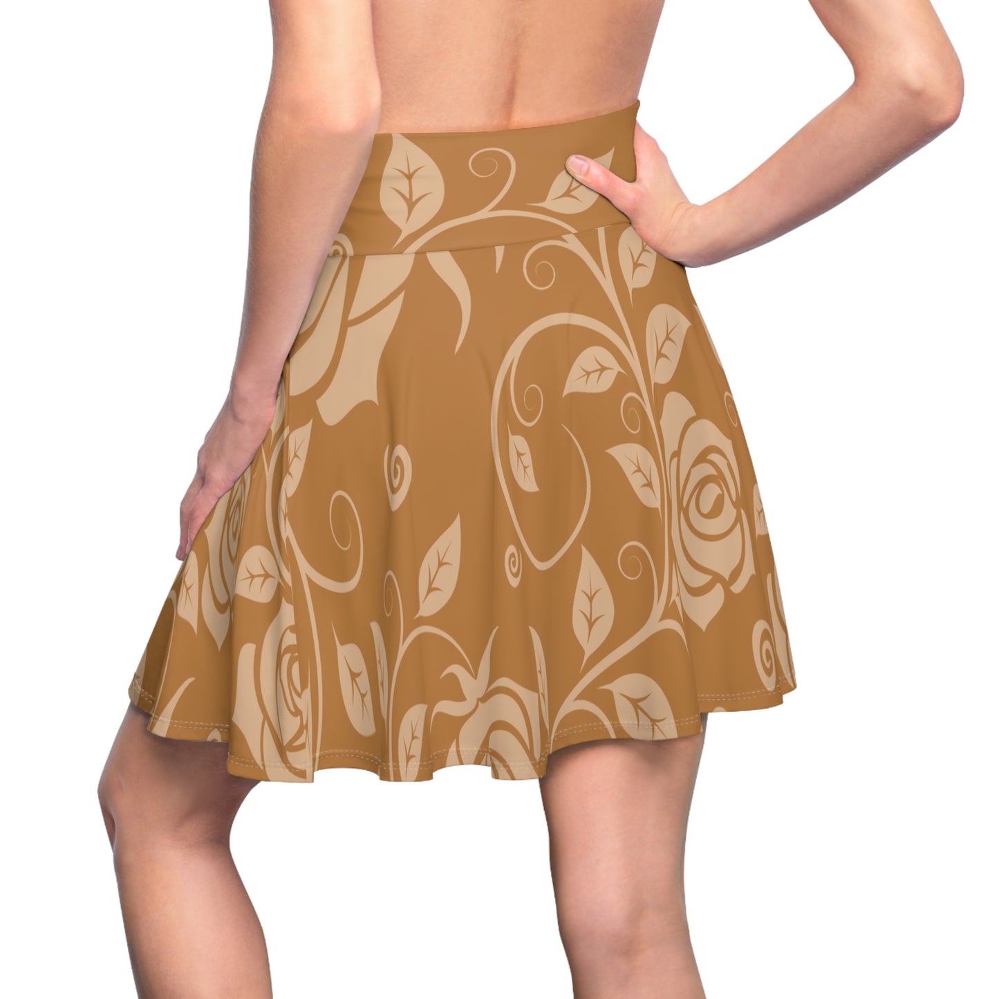 Hellbrauner Damen Rock Floral Skater Elegant Frühling Sommer Casual