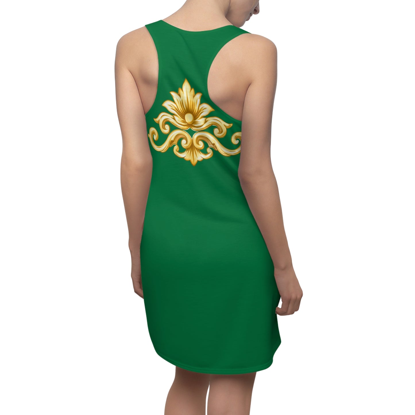 Elegant Baroque Damenkleid | Gold Ornament Racerback Kleid