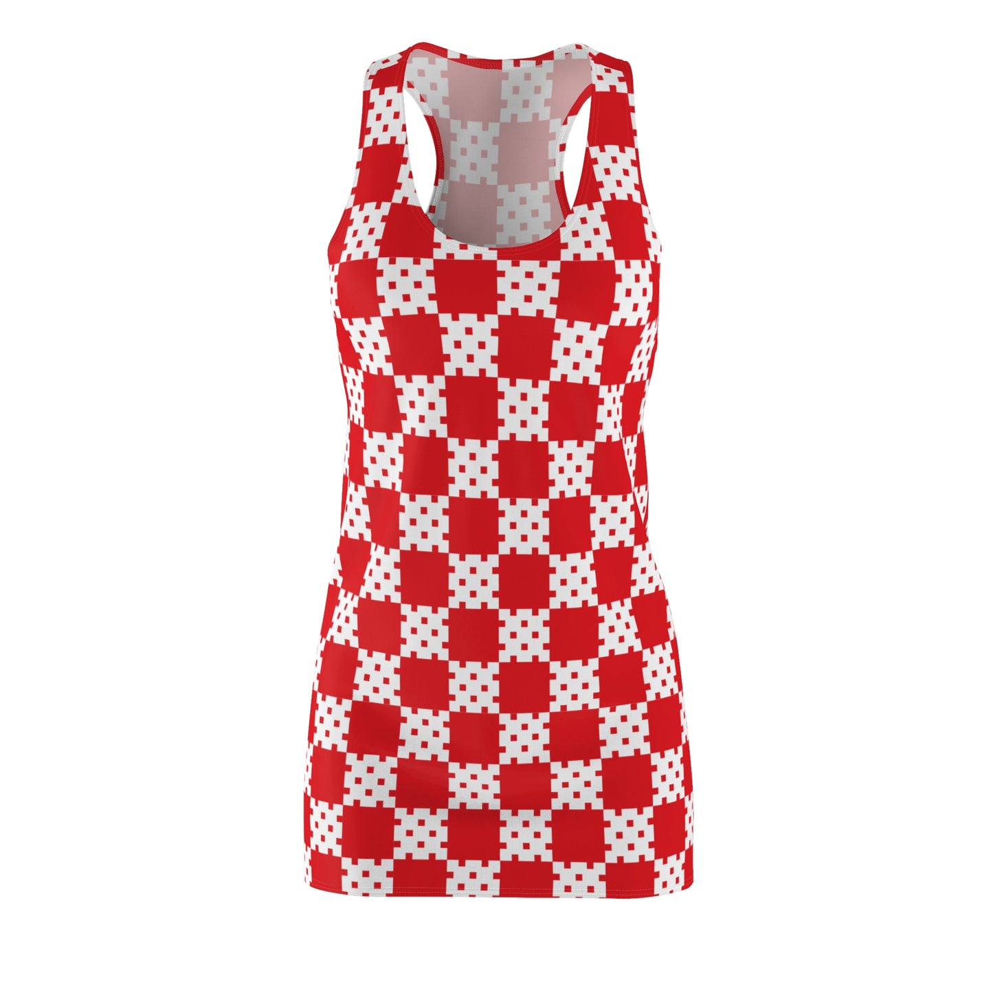 Rot-Weisses Racerback Kleid mit geometrischem Karomuster