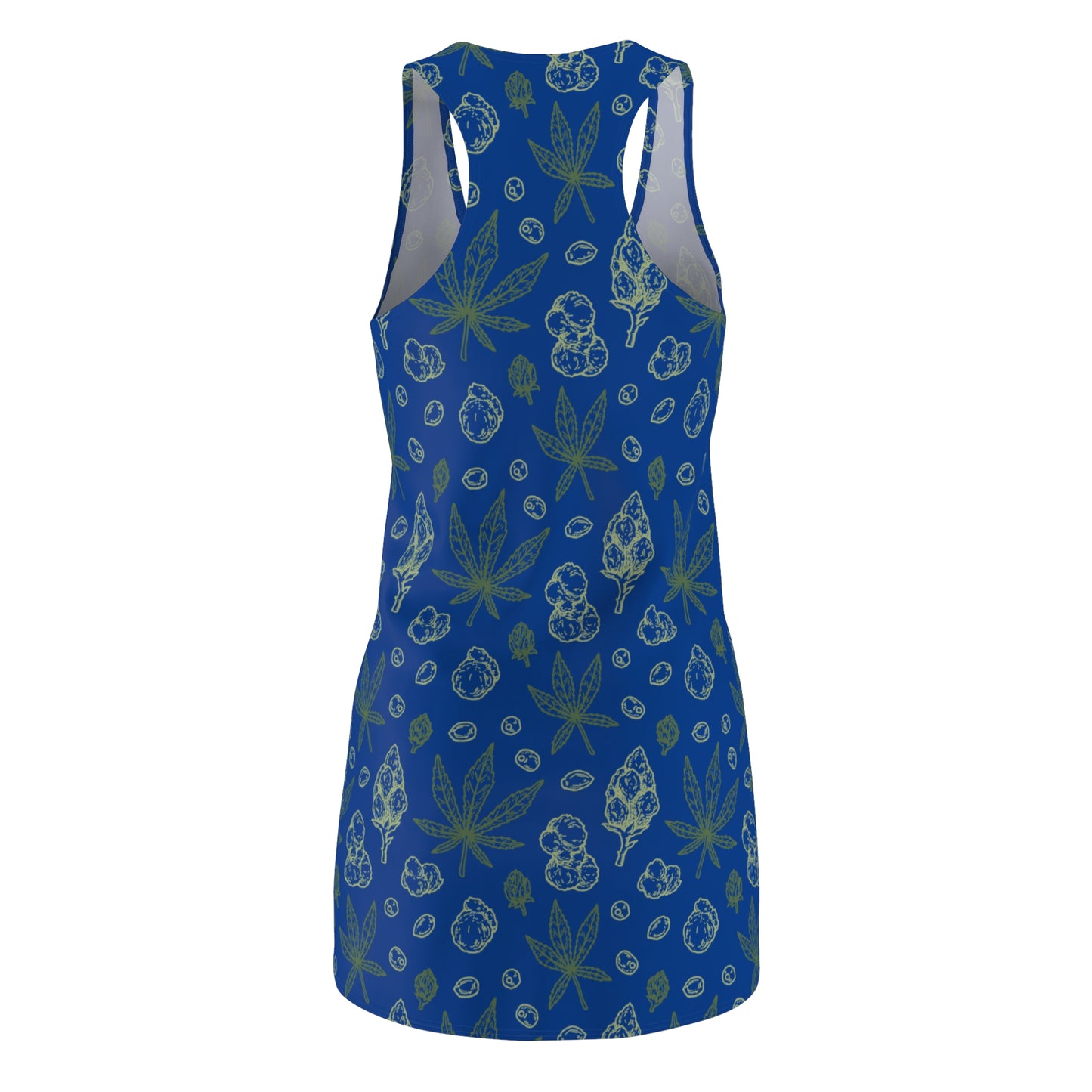 Damen Racerback Kleid blau mit Cannabis Blättern – Sommerkleid
