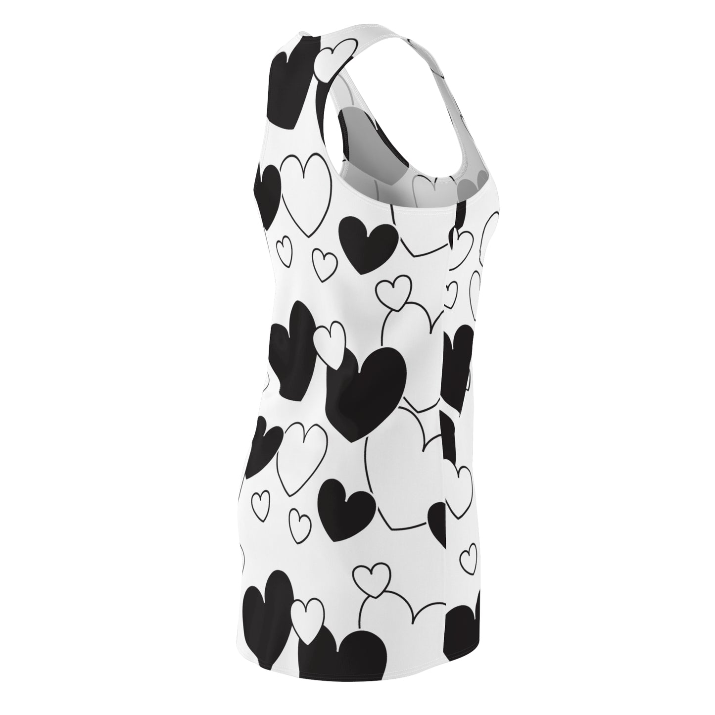Herz Print Racerback Kleid – Schwarz Weiß Damenmode